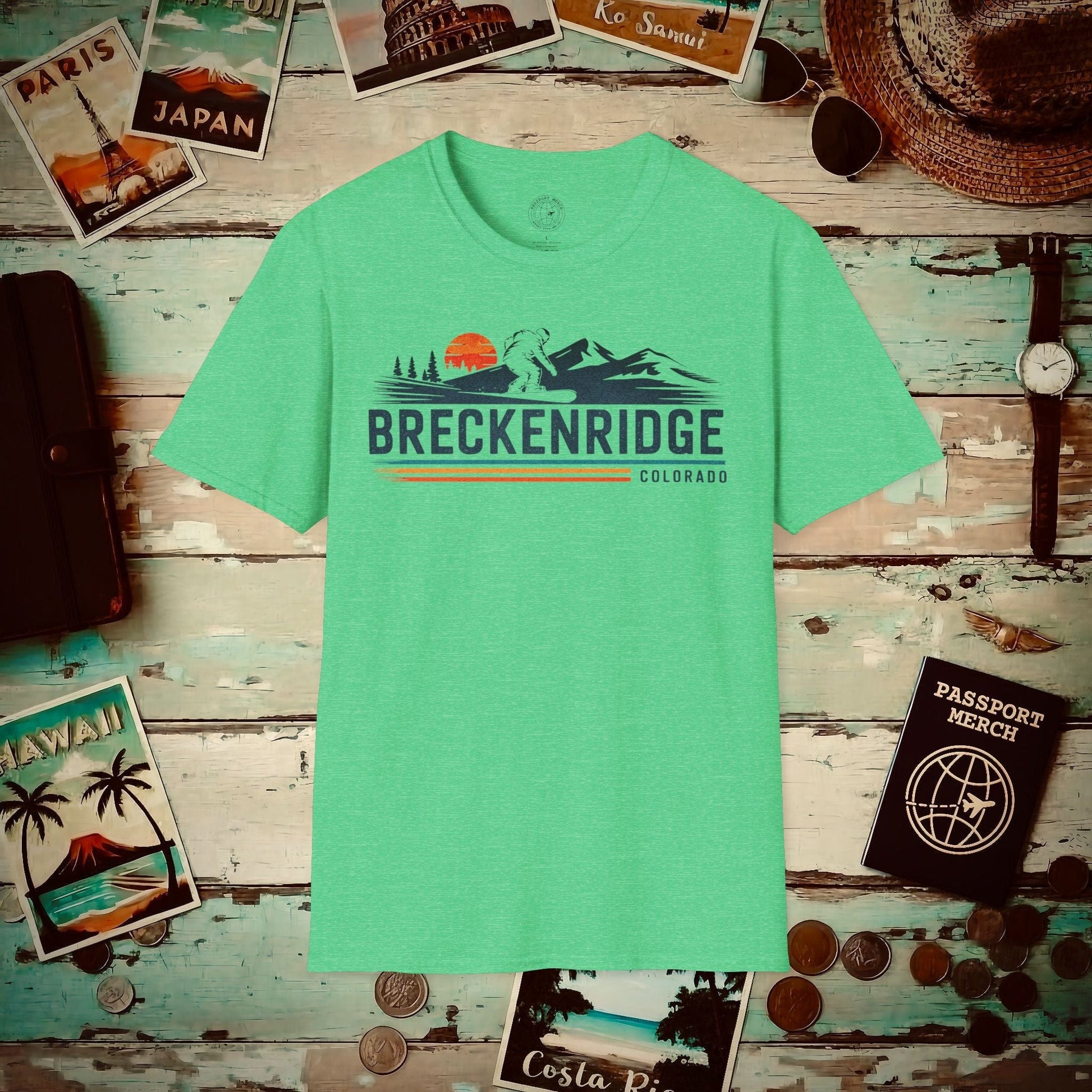 Breckenridge Colorado - Vibrant Ski Retro T-Shirt Heather Irish Green / S