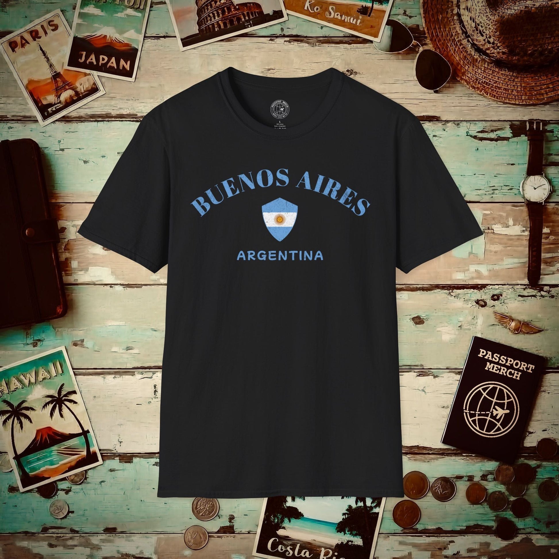Buenos Aires with Flag Shield Argentina T-Shirt Black / S