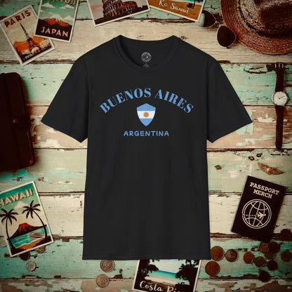 Buenos Aires with Flag Shield Argentina T-Shirt Black / S