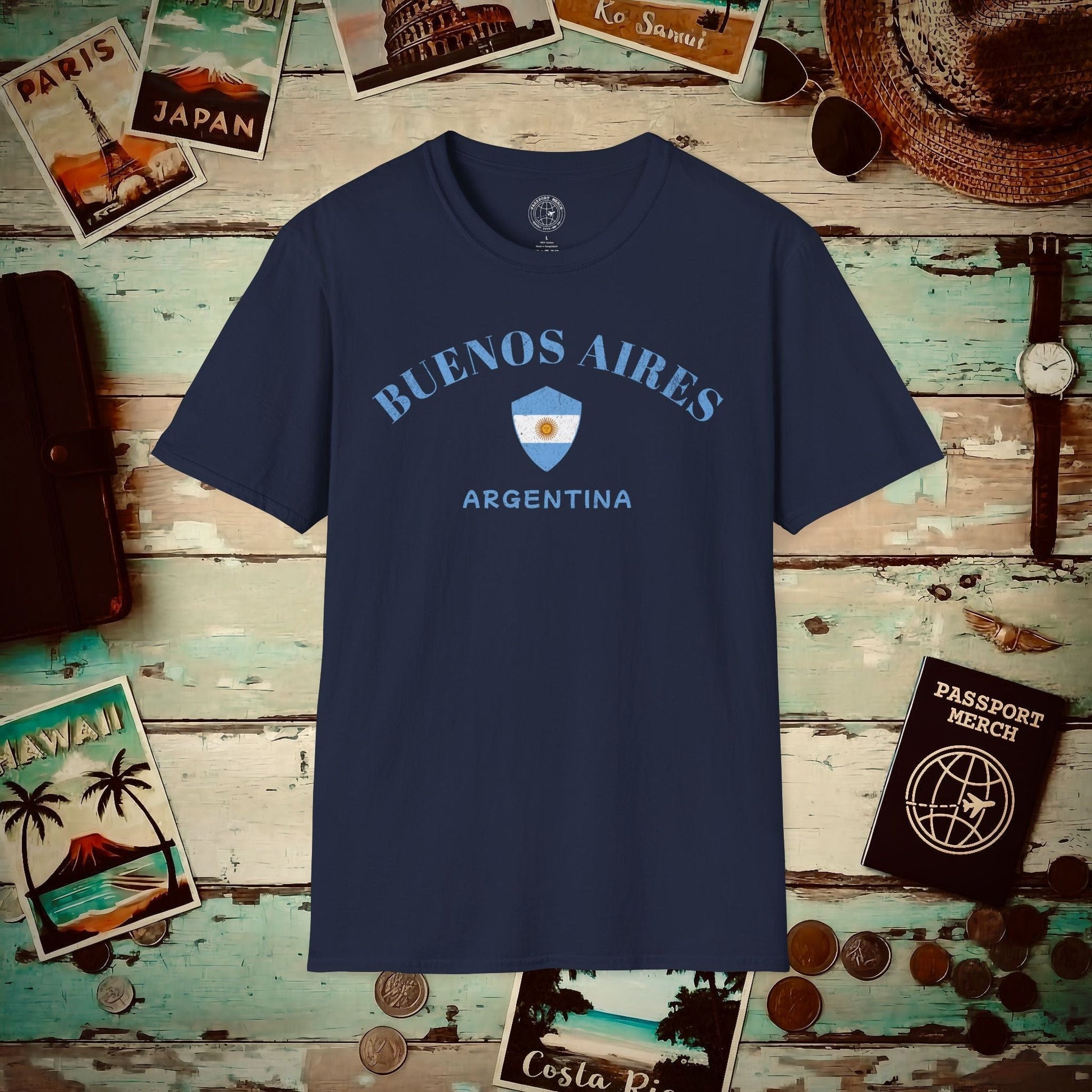 Buenos Aires with Flag Shield Argentina T-Shirt Navy / S