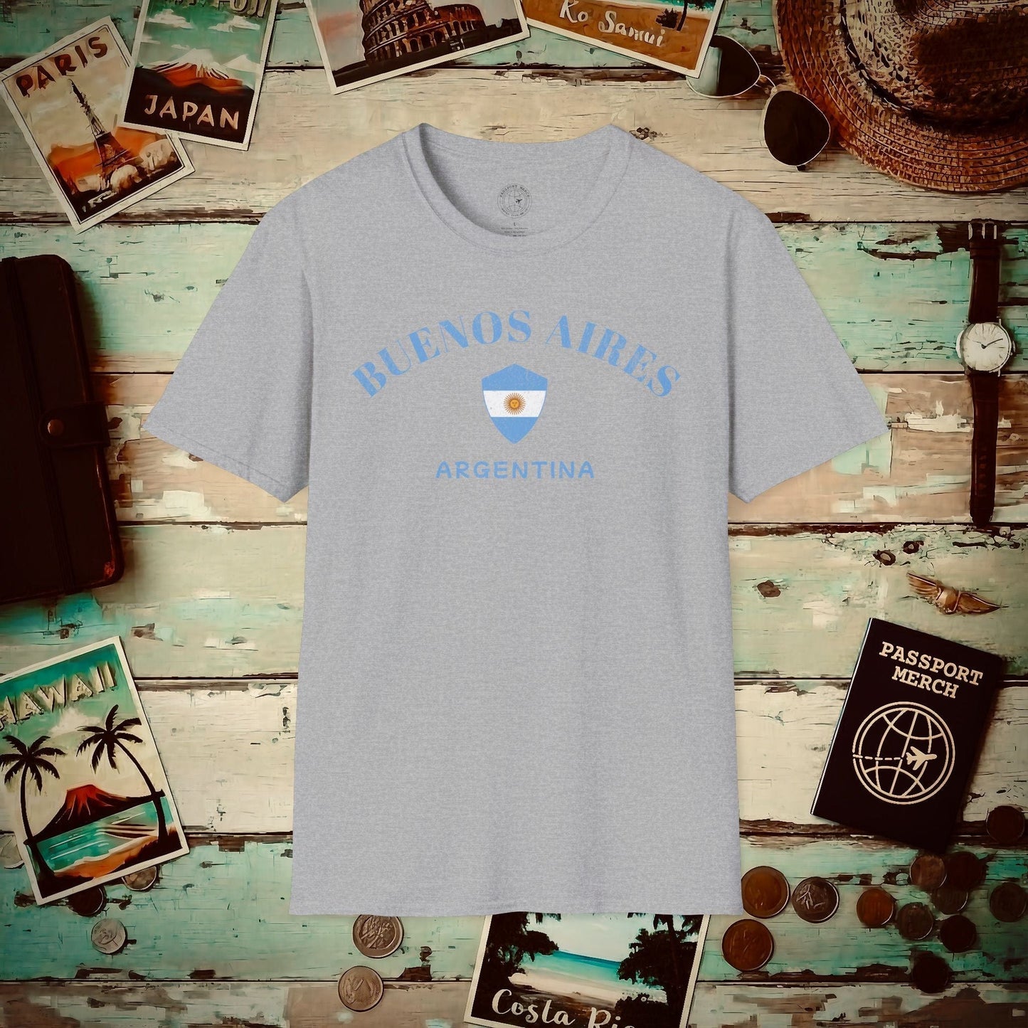 Buenos Aires with Flag Shield Argentina T-Shirt Sport Grey / S