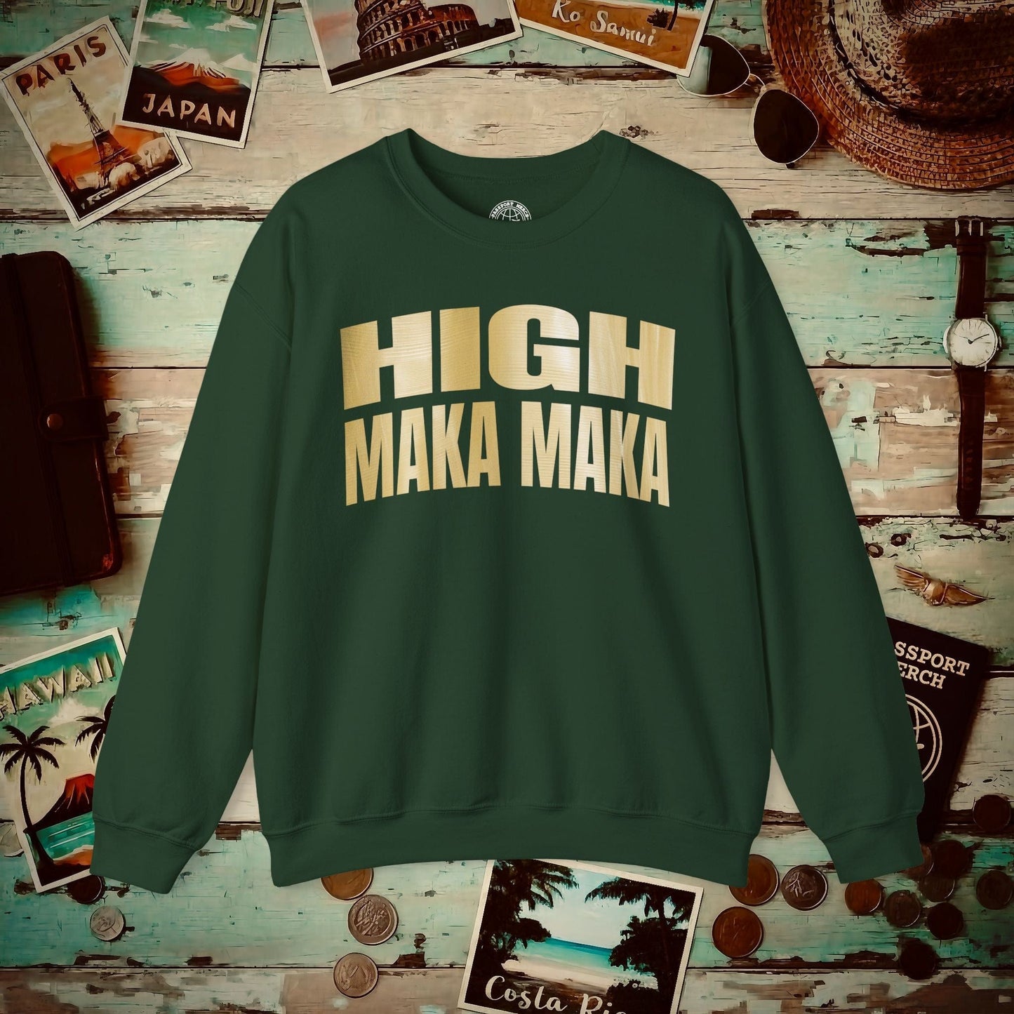 Bullion Gold High Maka Maka, Hawaii Crewneck Forest Green / S