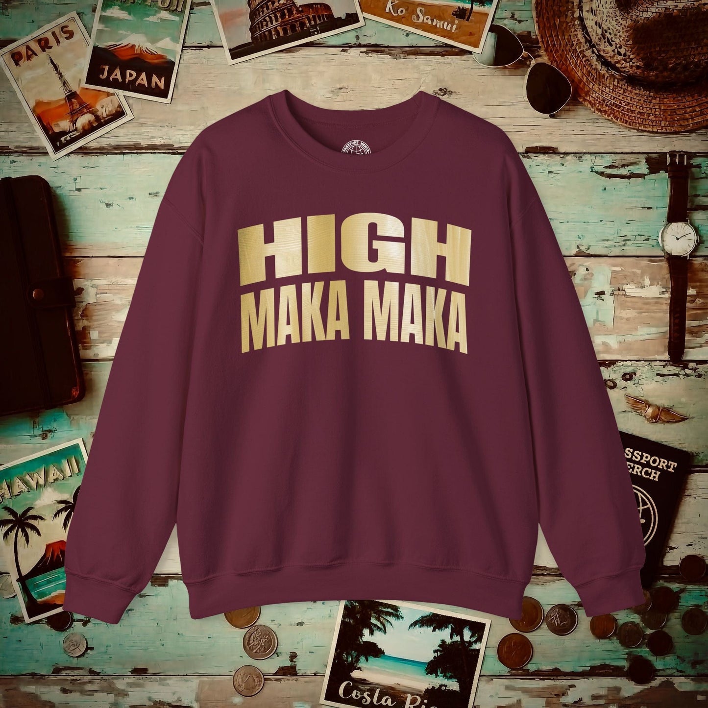 Bullion Gold High Maka Maka, Hawaii Crewneck Maroon / S