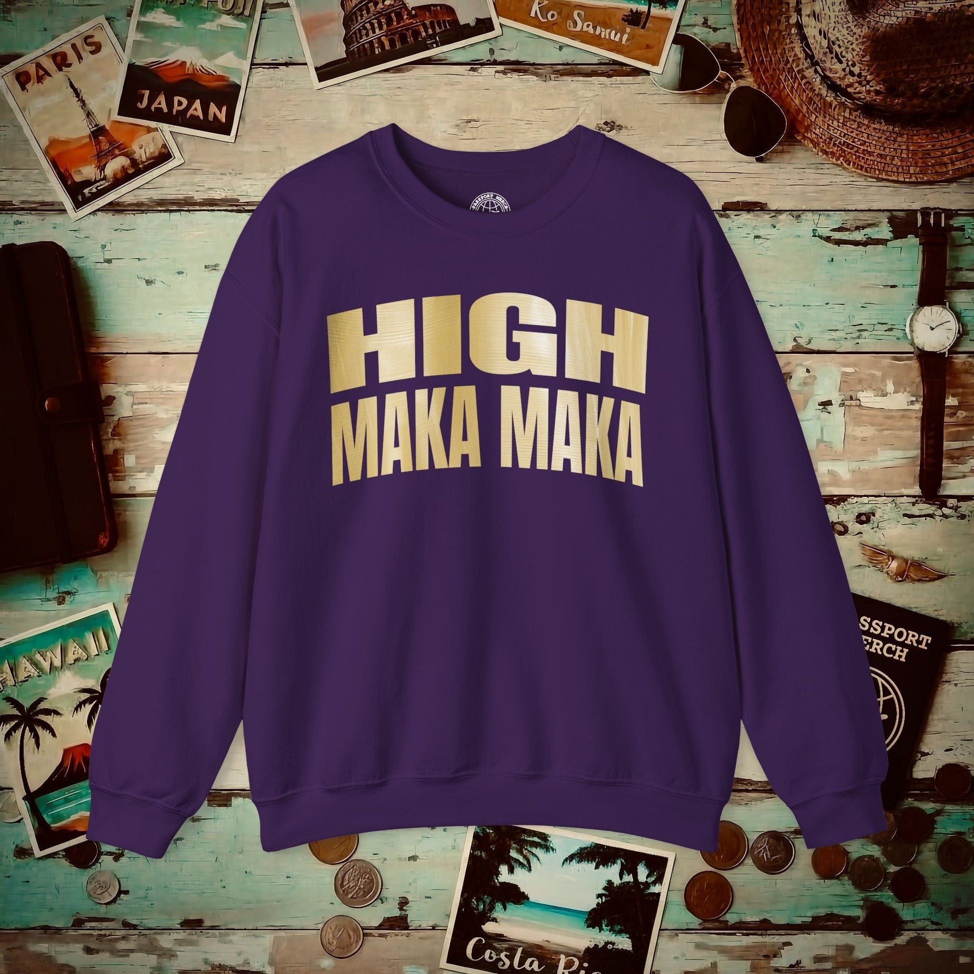 Bullion Gold High Maka Maka, Hawaii Crewneck Purple / S