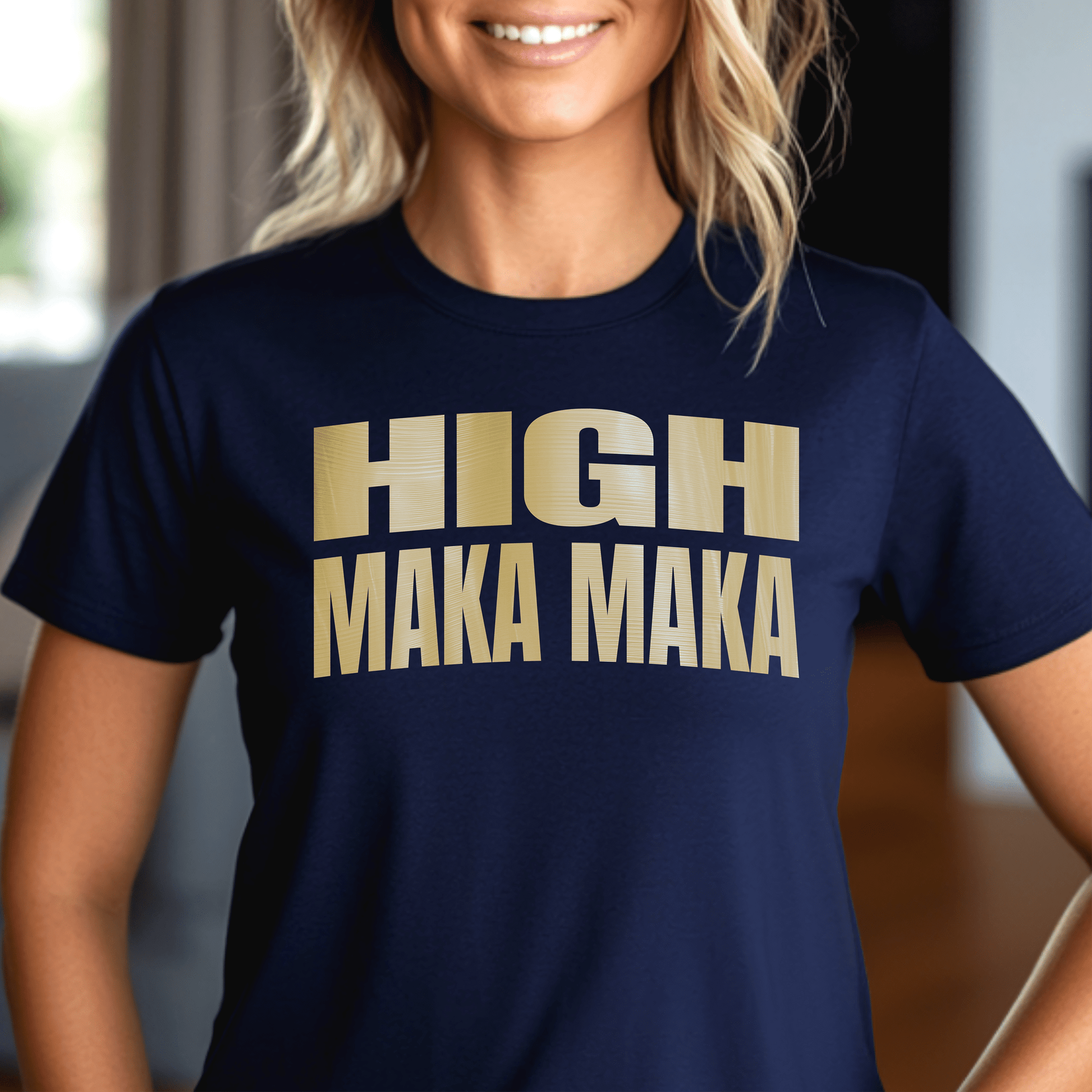 Bullion Gold High Maka Maka, Hawaii, Womens Fit T-Shirt Navy / S