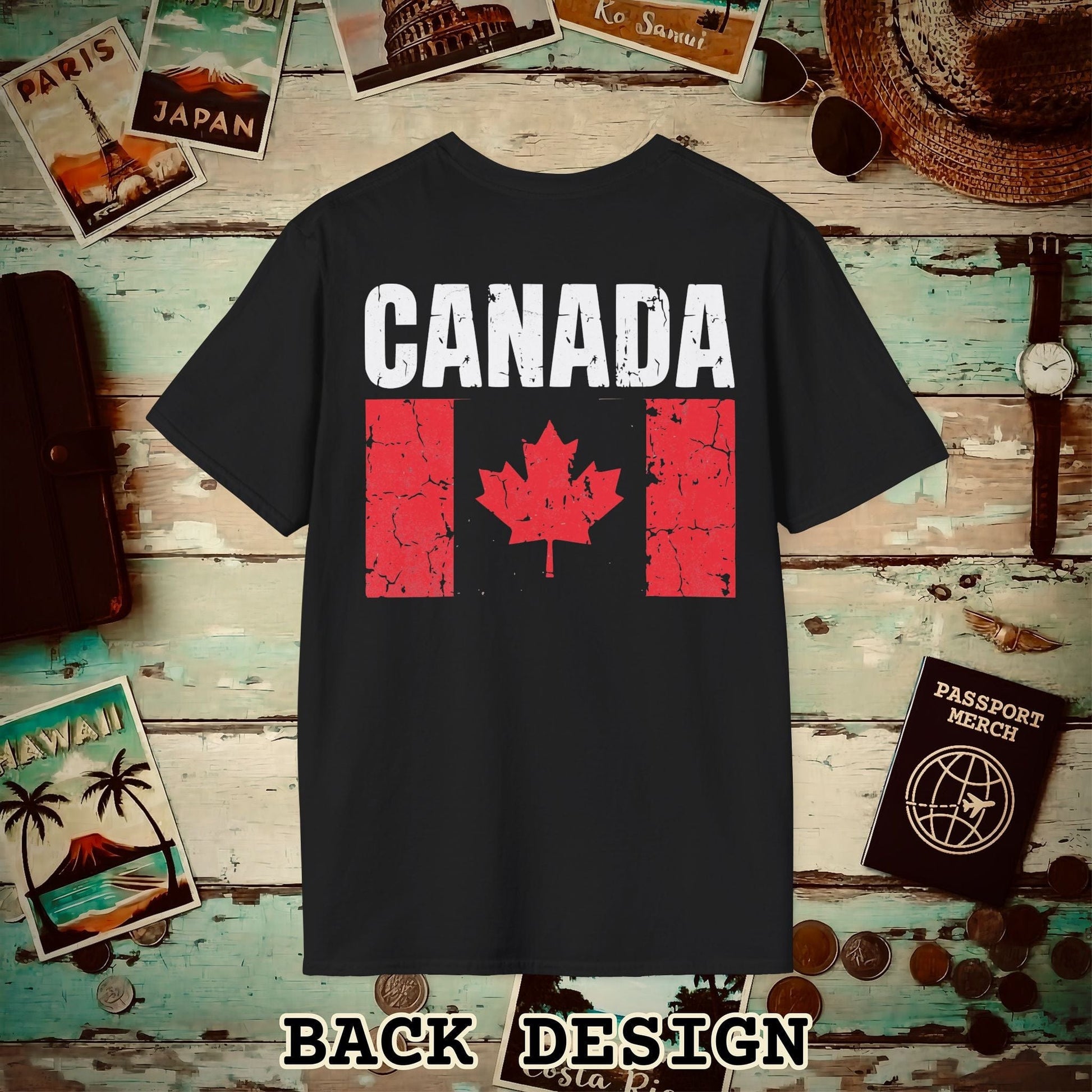 Canada Vintage Flag Back Print T-Shirt Black / S