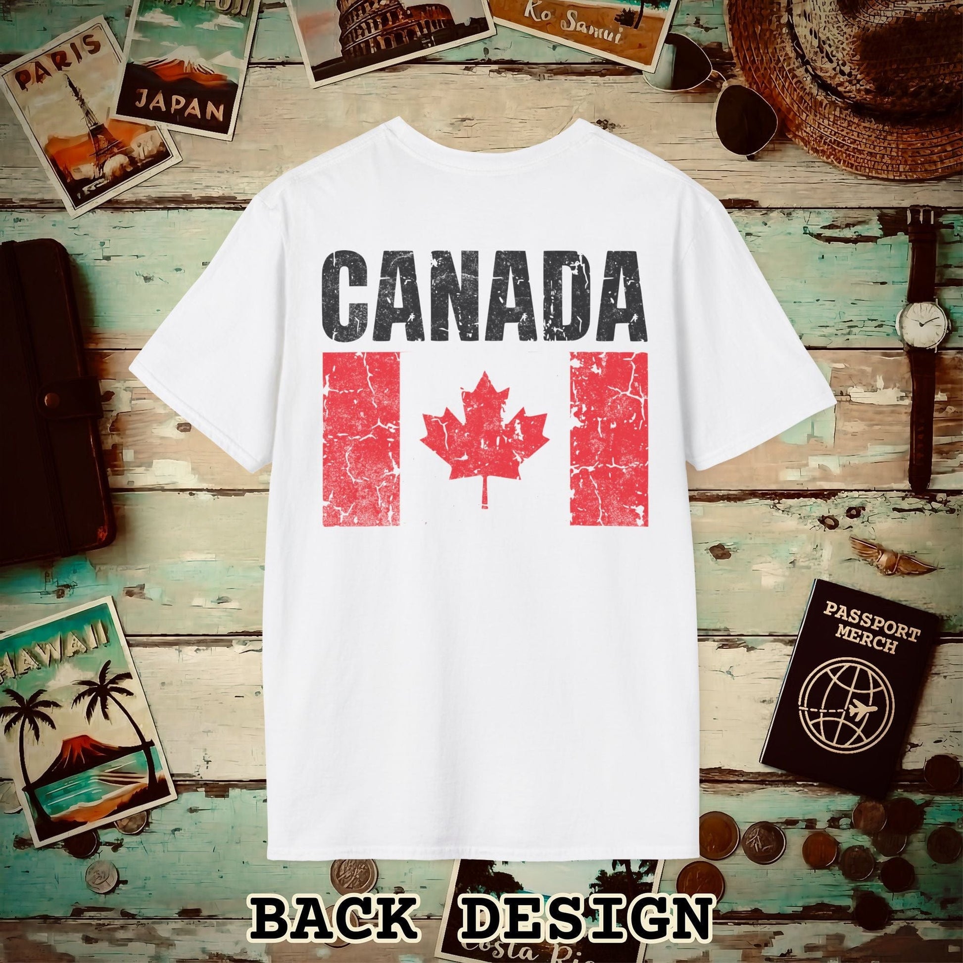 Canada Vintage Flag Back Print T-Shirt White / S