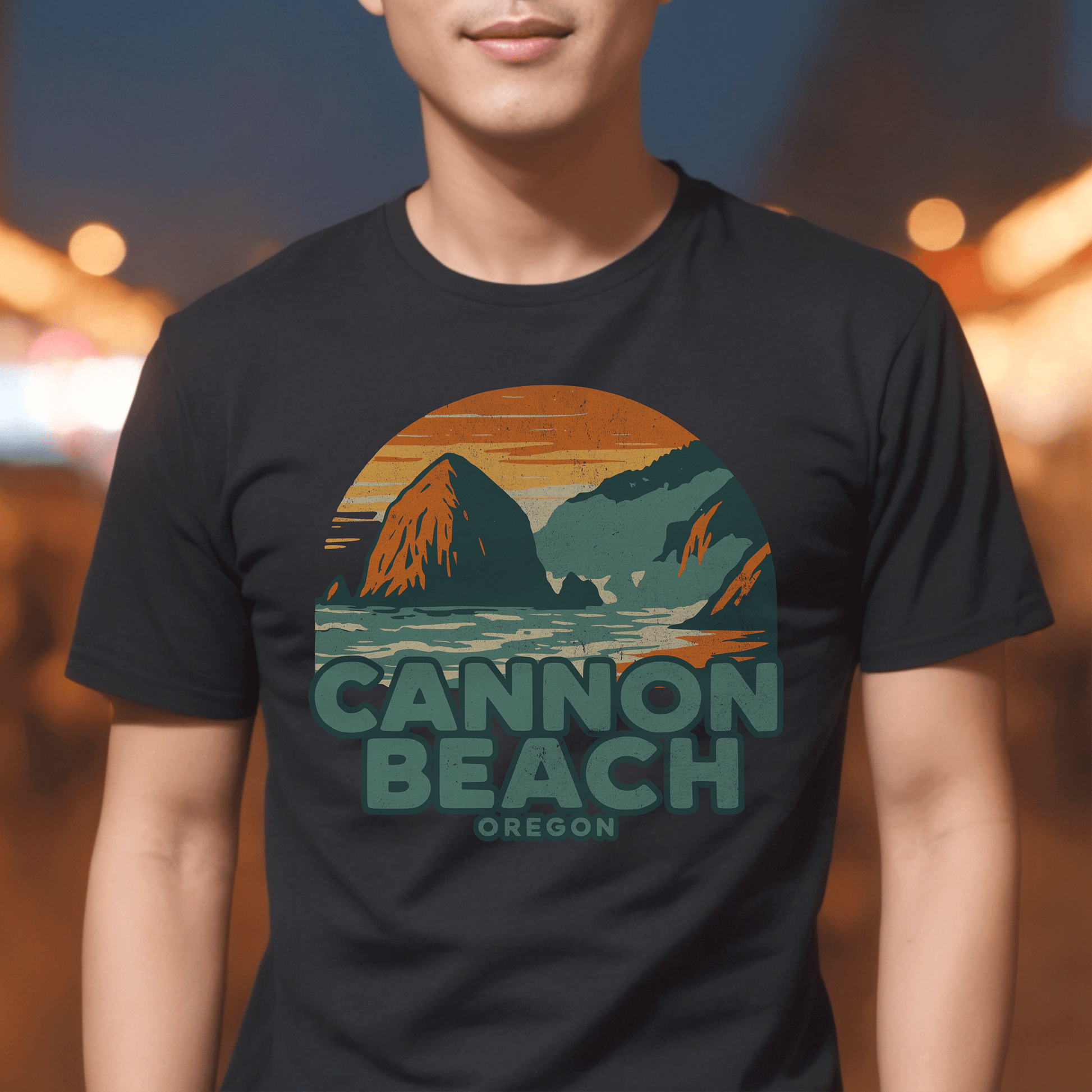 Cannon Beach, Oregon - 80's Vintage T-Shirt Black / S