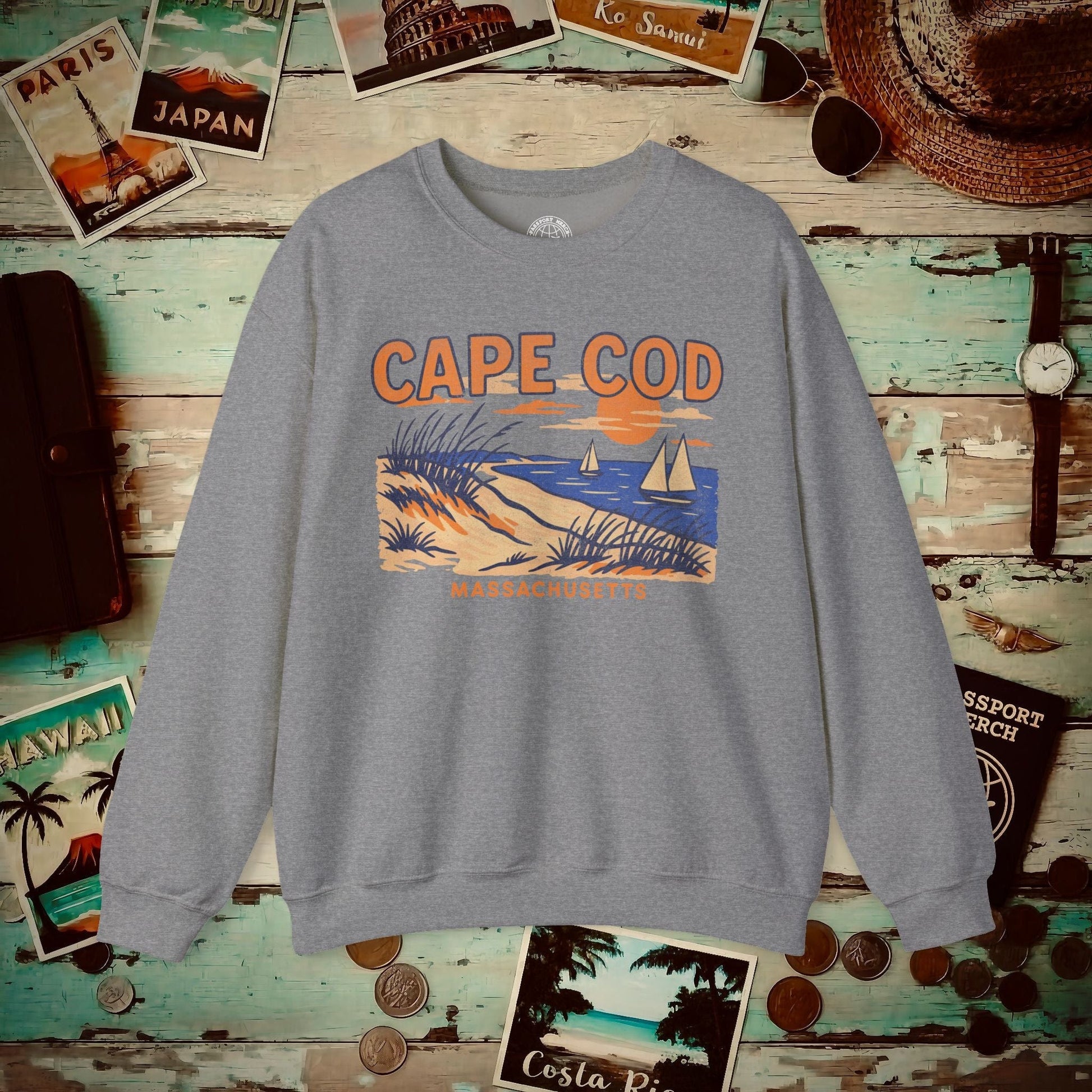 Cape Cod, Massachusetts - 80's Vintage Crewneck Graphite Heather / S