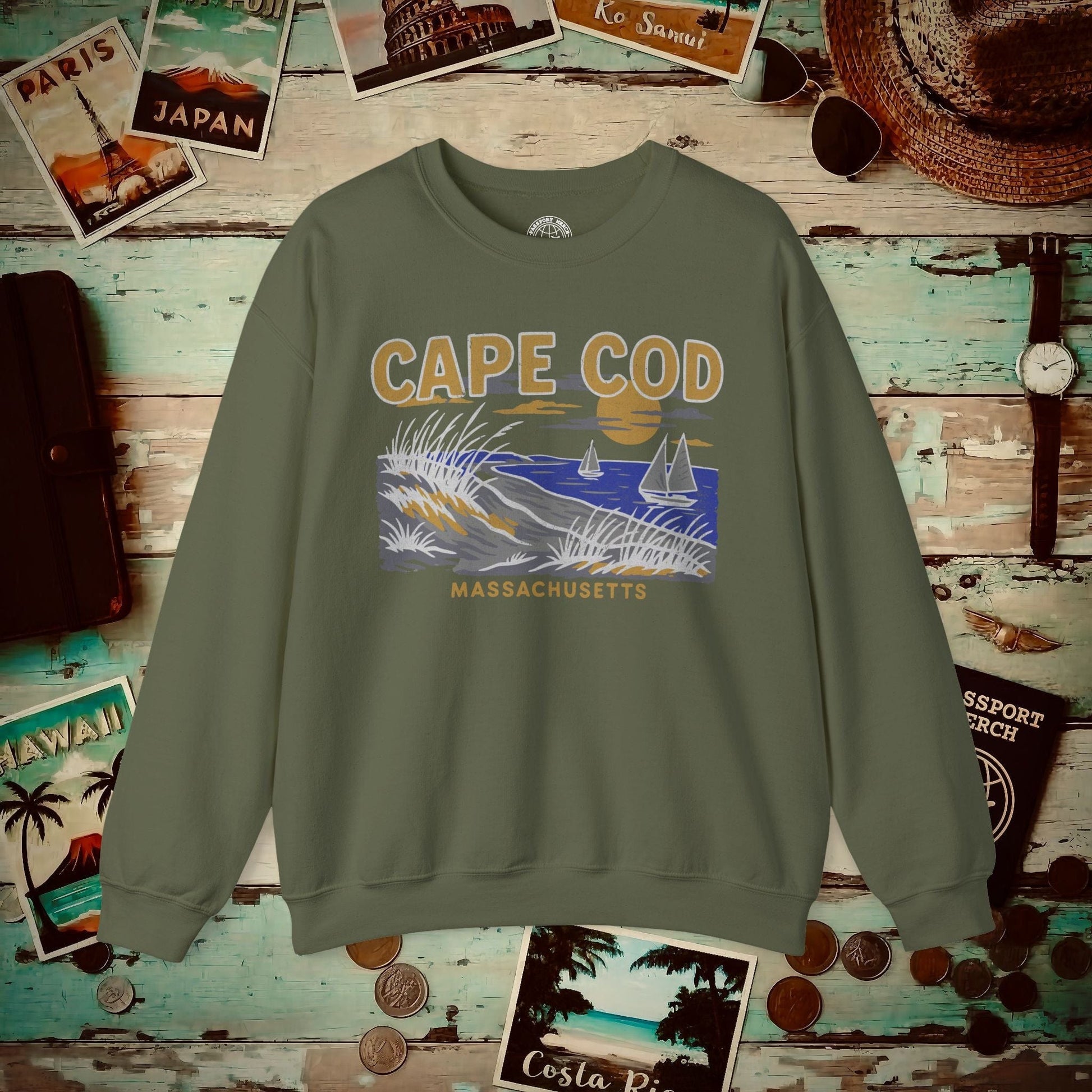 Cape Cod, Massachusetts - 80's Vintage Crewneck Military Green / S