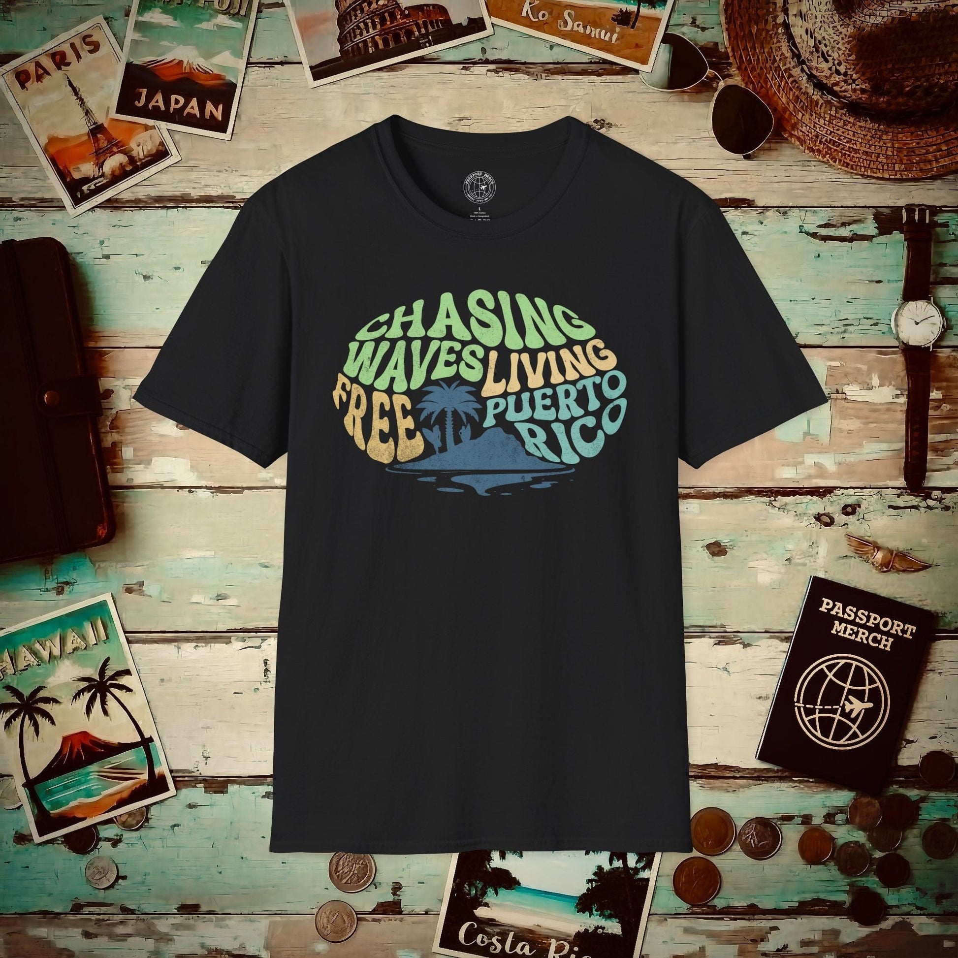 Chasing Waves Living Free Puerto Rico T-Shirt Black / S