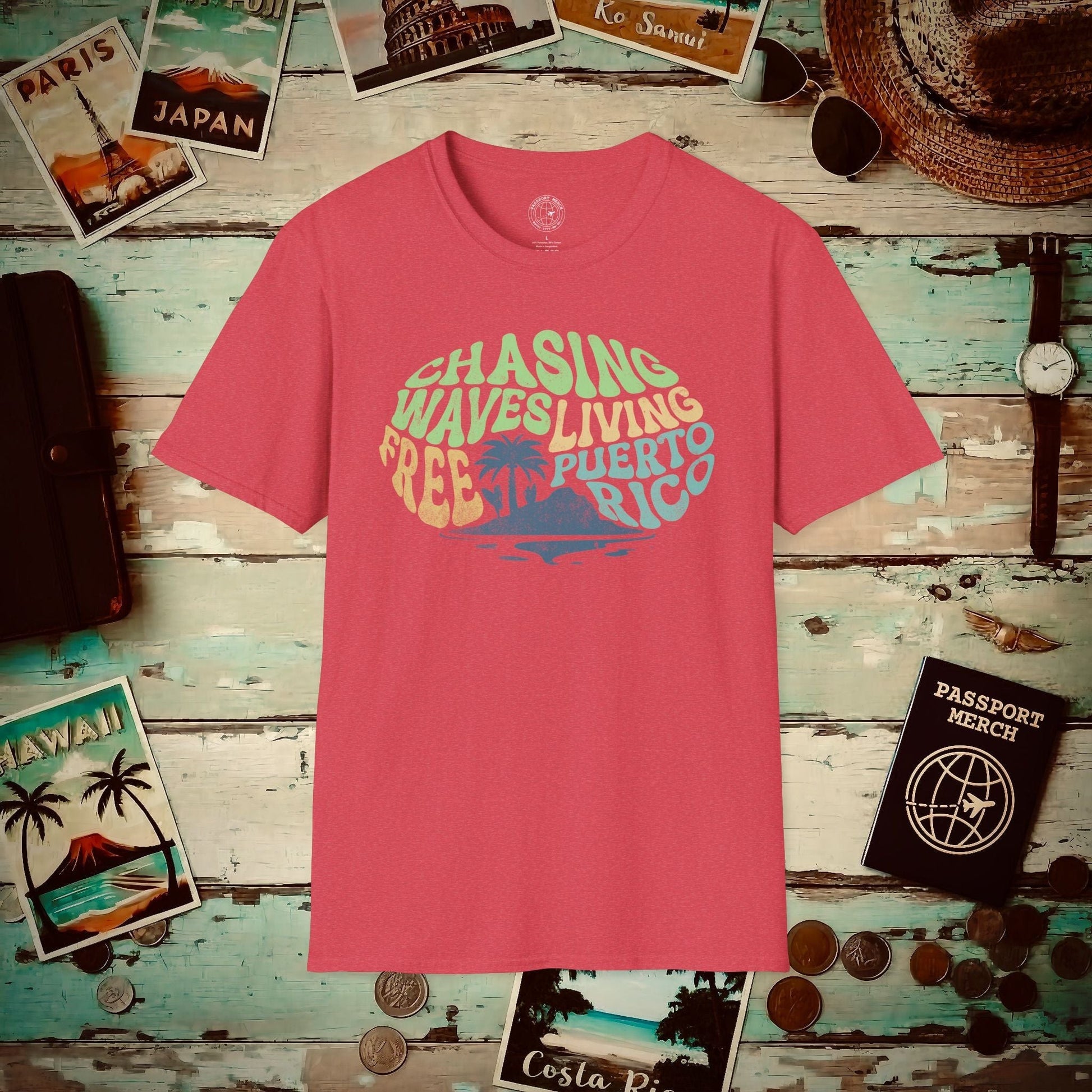 Chasing Waves Living Free Puerto Rico T-Shirt Heather Red / S