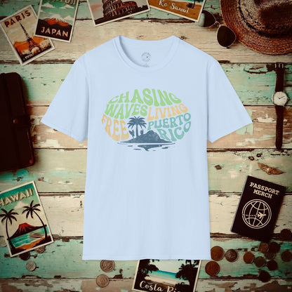 Chasing Waves Living Free Puerto Rico T-Shirt Light Blue / S