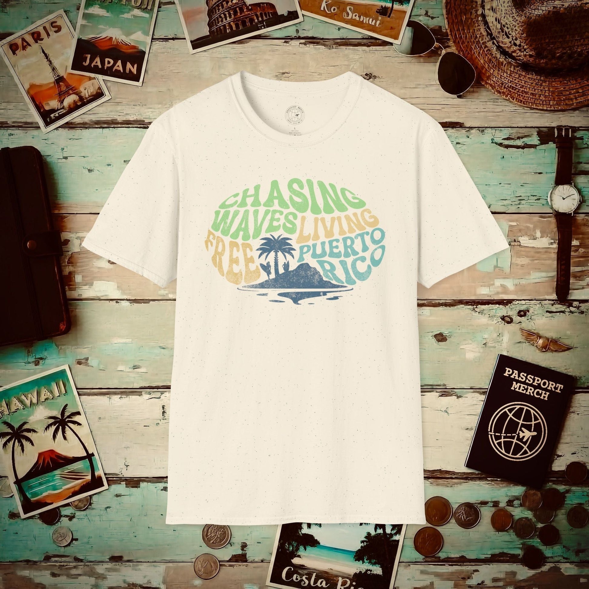 Chasing Waves Living Free Puerto Rico T-Shirt Natural / S