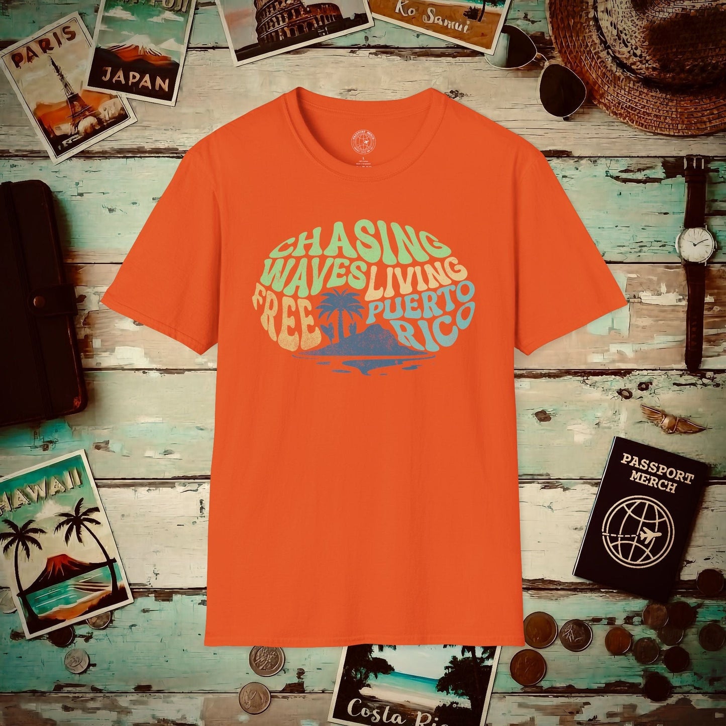 Chasing Waves Living Free Puerto Rico T-Shirt Orange / S