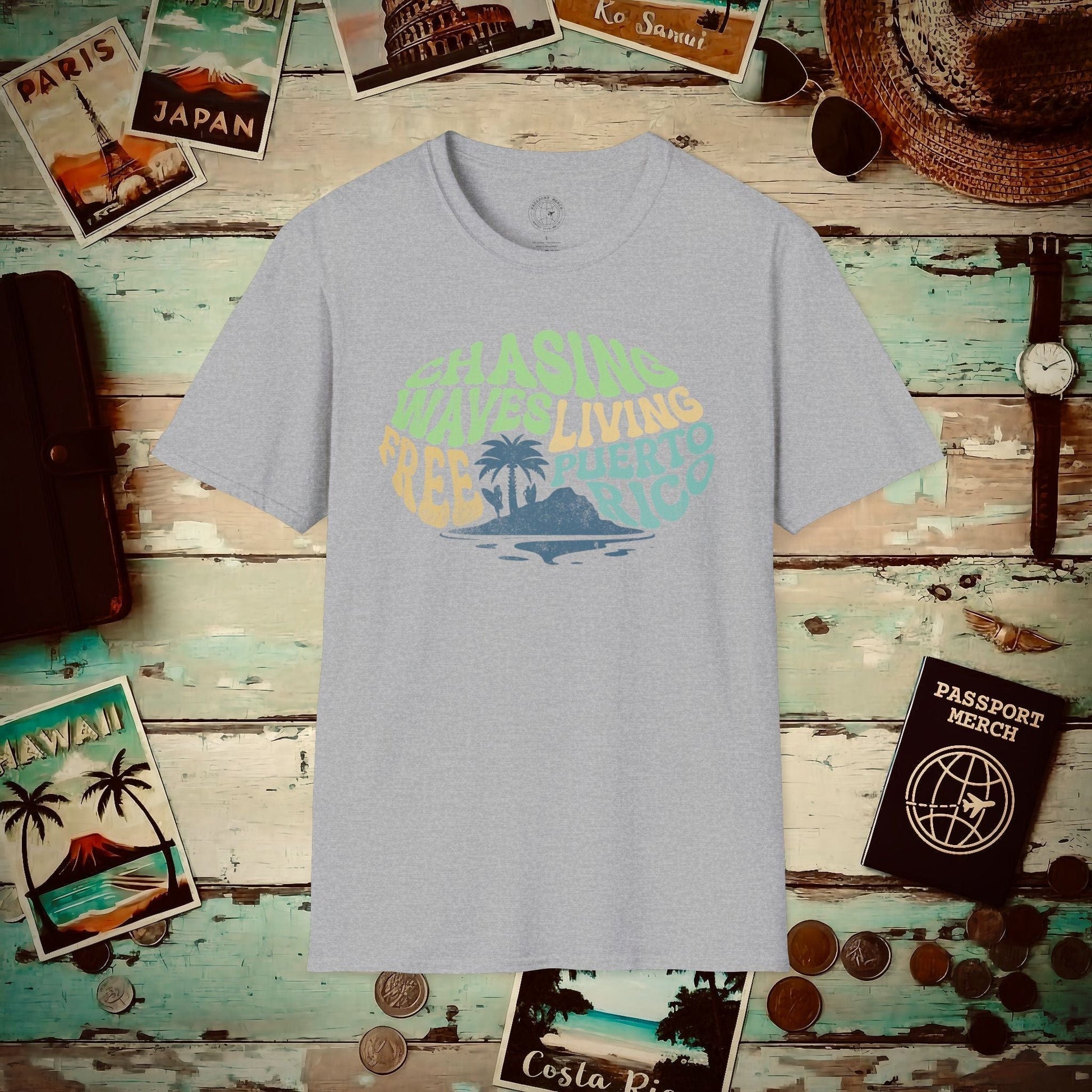 Chasing Waves Living Free Puerto Rico T-Shirt Sport Grey / S