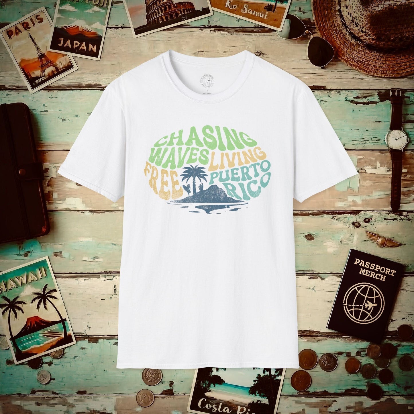 Chasing Waves Living Free Puerto Rico T-Shirt White / S