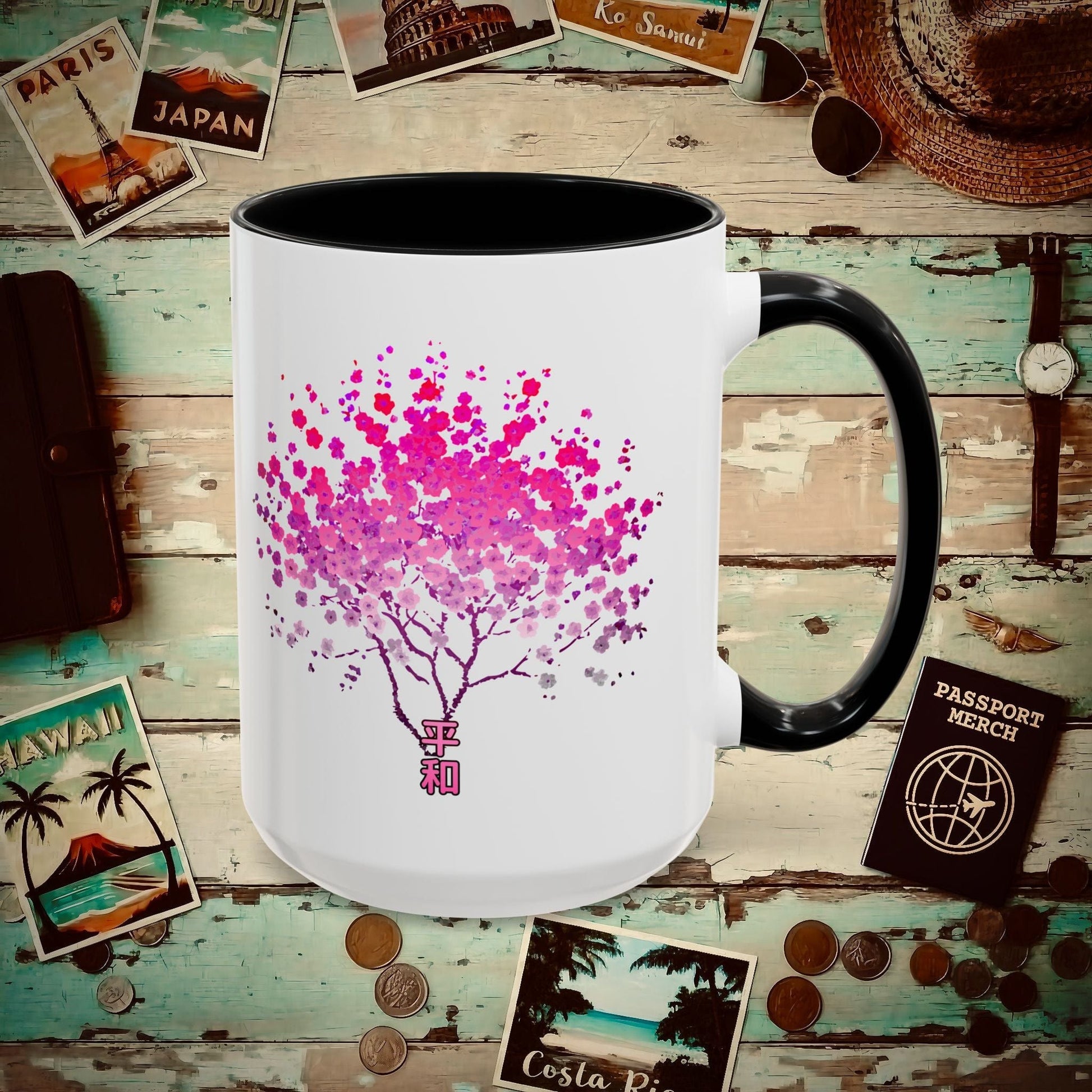 Cherry Blossoms Growing from Peace Japan 15oz Mug Black / 15oz