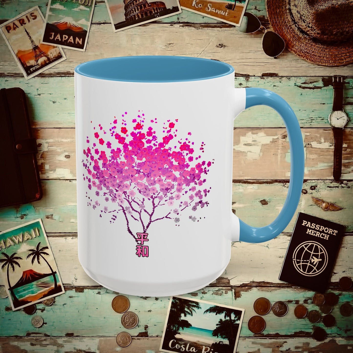 Cherry Blossoms Growing from Peace Japan 15oz Mug Light Blue / 15oz