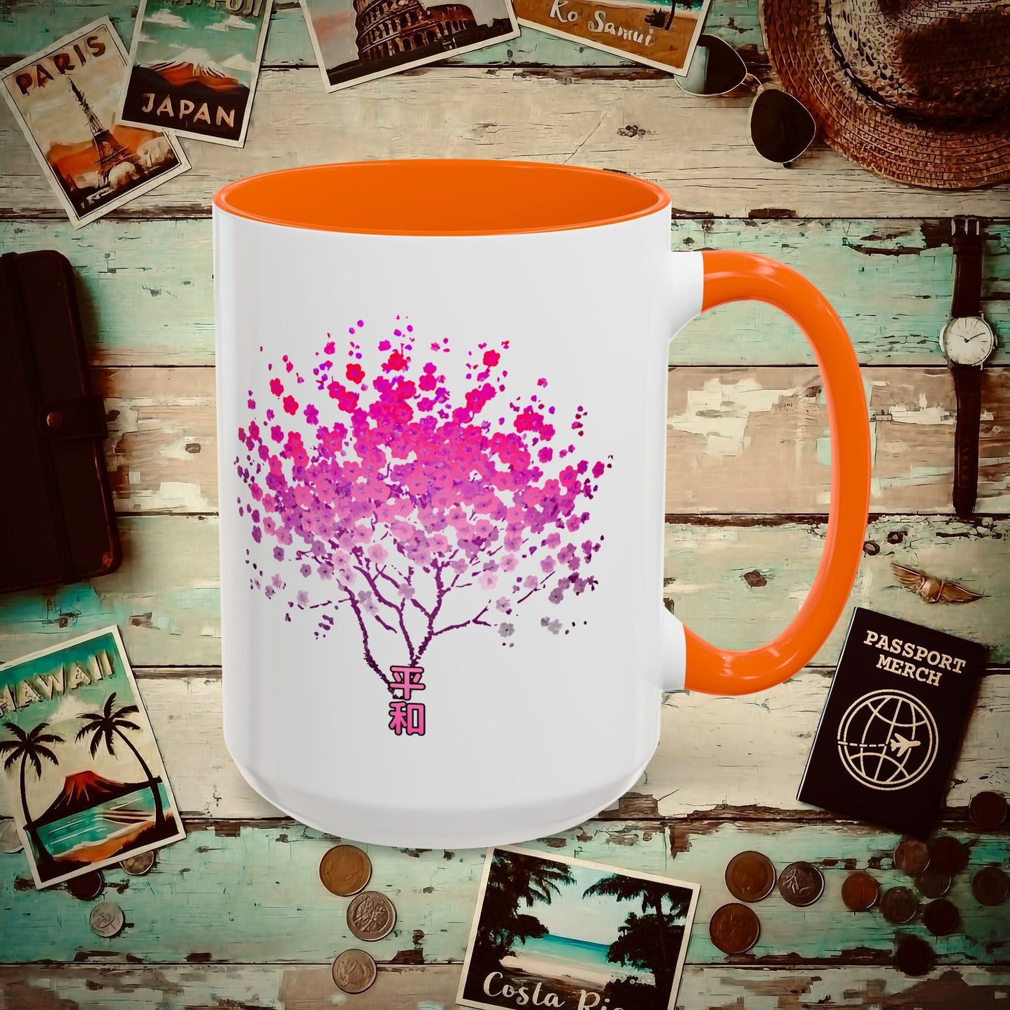 Cherry Blossoms Growing from Peace Japan 15oz Mug Orange / 15oz