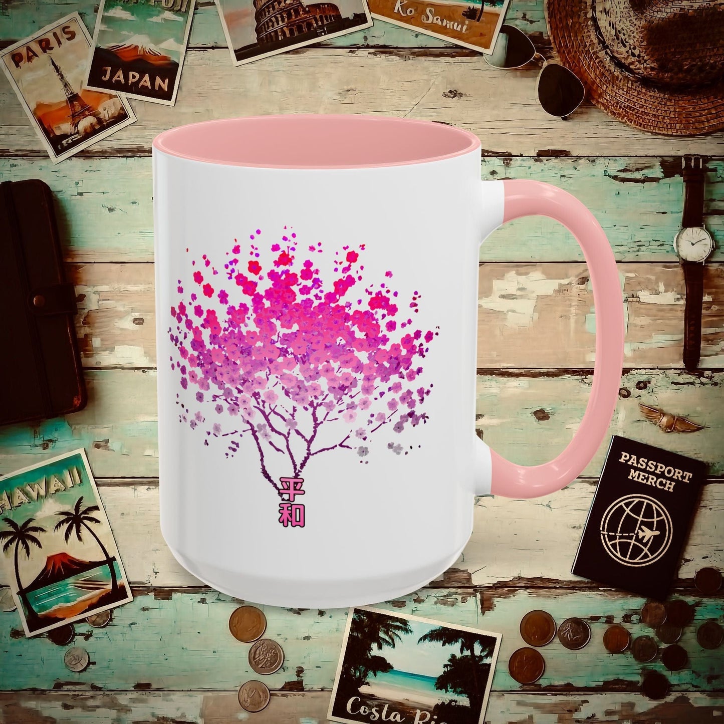 Cherry Blossoms Growing from Peace Japan 15oz Mug Pink / 15oz