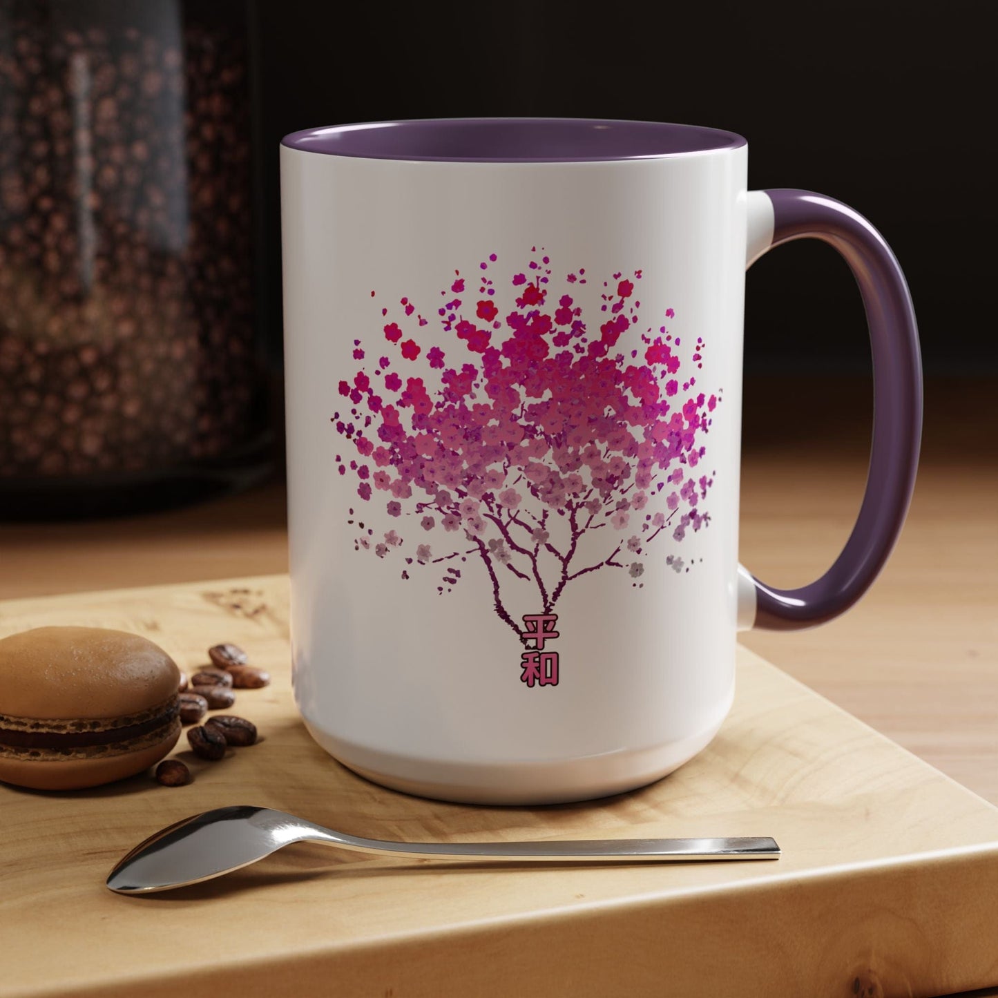 Cherry Blossoms Growing from Peace Japan 15oz Mug Purple / 15oz