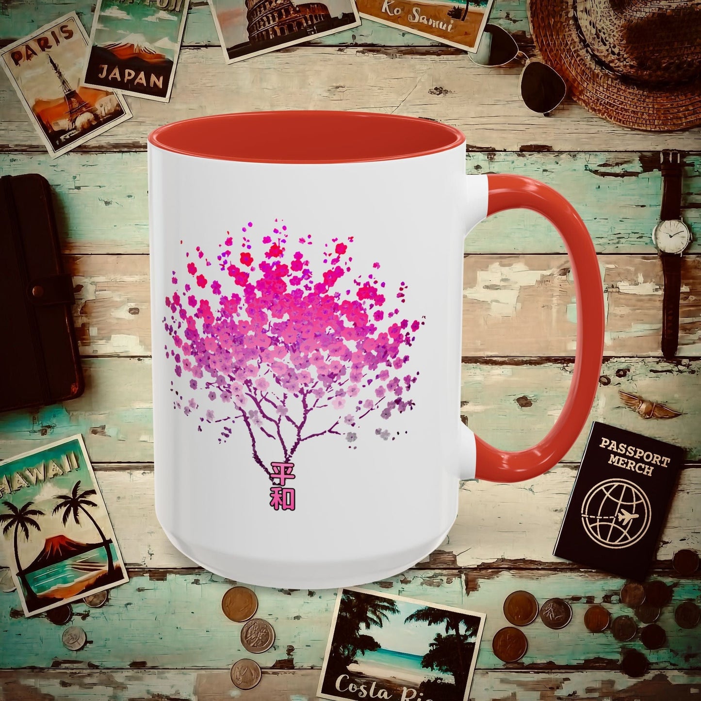 Cherry Blossoms Growing from Peace Japan 15oz Mug Red / 15oz