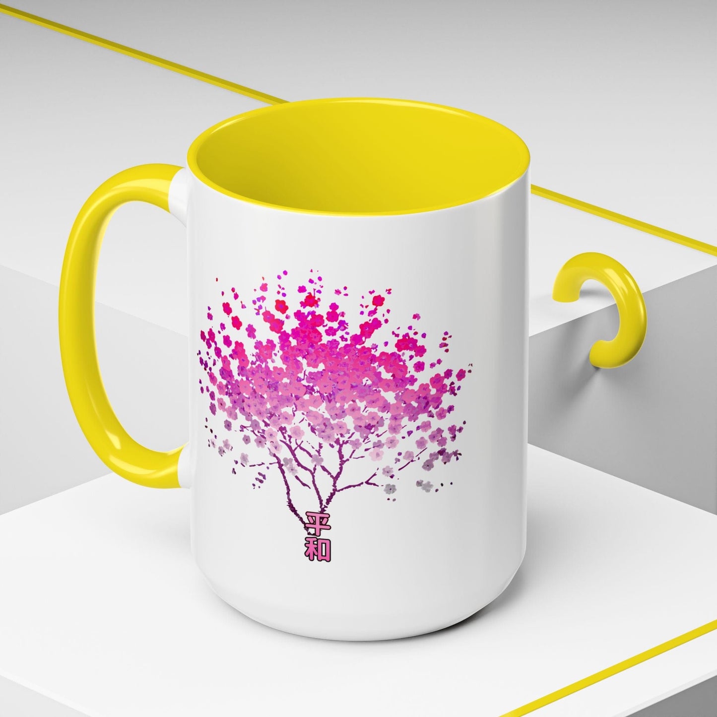 Cherry Blossoms Growing from Peace Japan 15oz Mug Yellow / 15oz