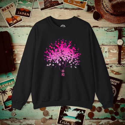 Cherry Blossoms Growing from Peace Japan Crewneck Black / S