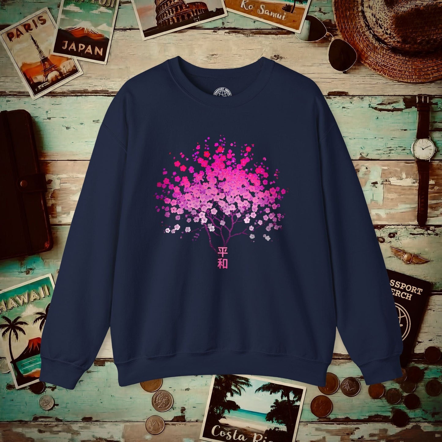 Cherry Blossoms Growing from Peace Japan Crewneck Navy / S