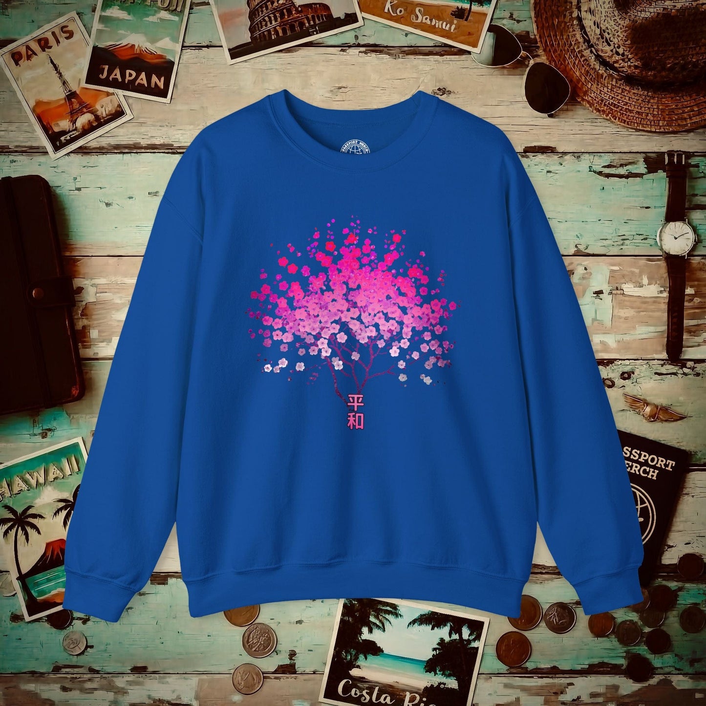 Cherry Blossoms Growing from Peace Japan Crewneck Royal / S