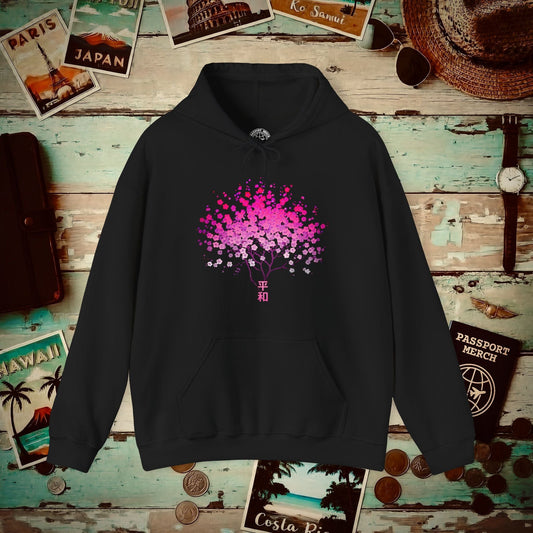 Cherry Blossoms Growing from Peace Japan Hoodie Black / S