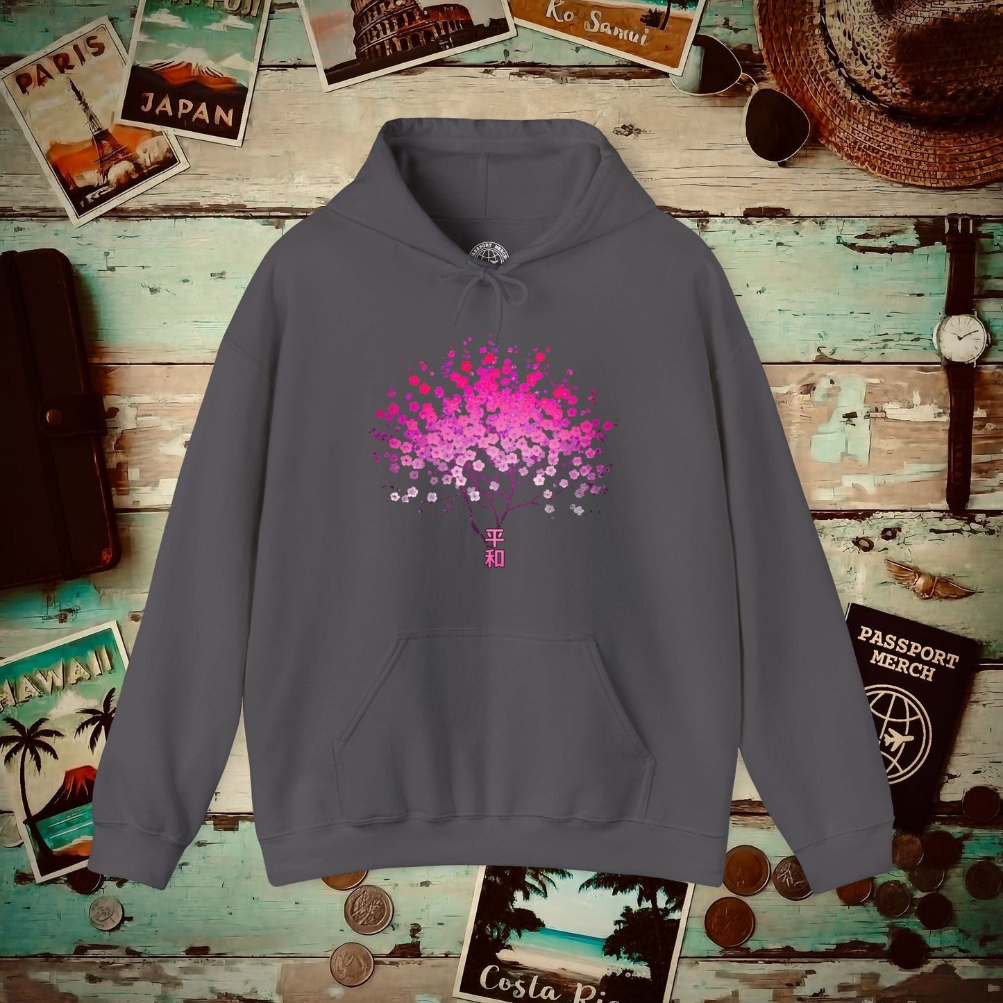 Cherry Blossoms Growing from Peace Japan Hoodie Charcoal / S