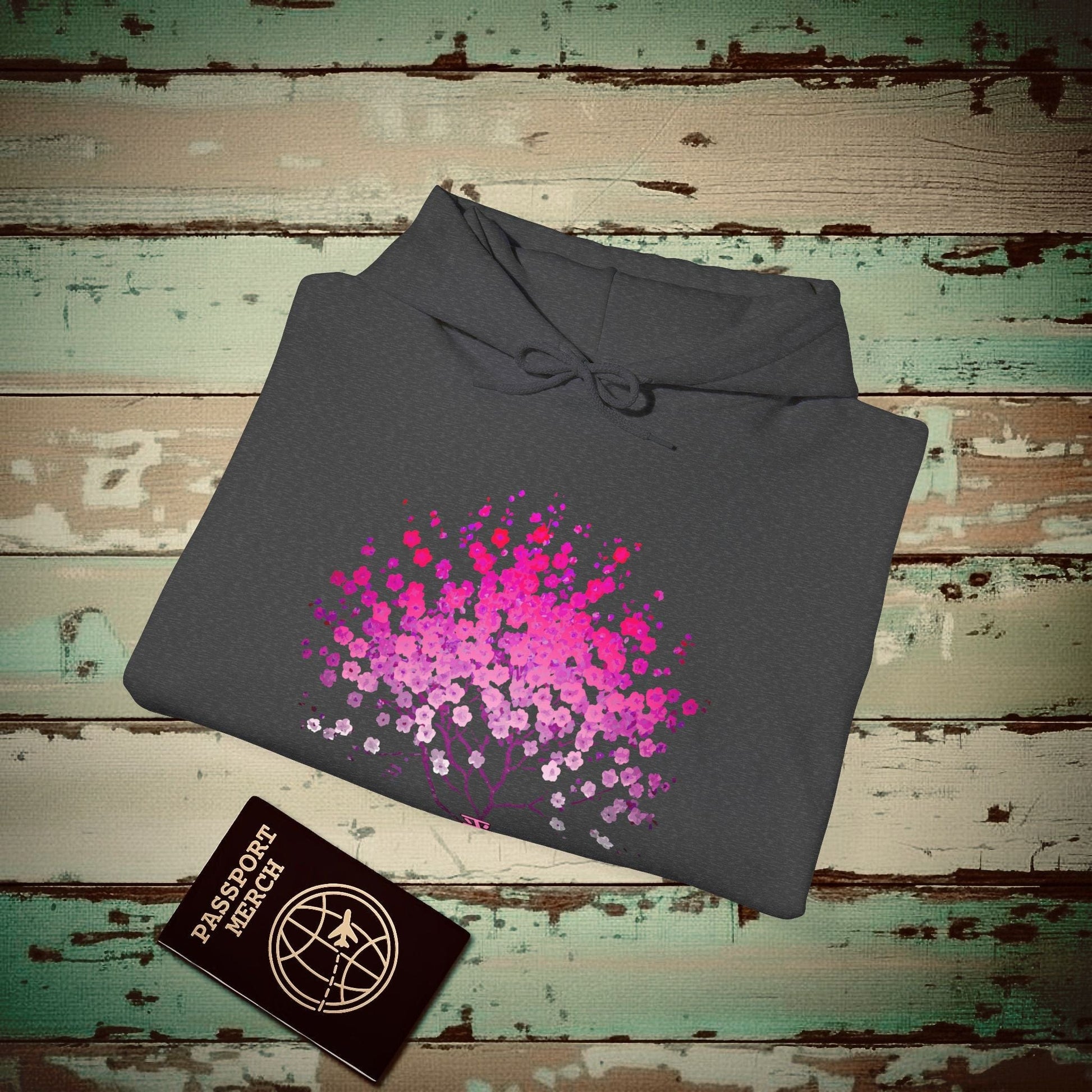 Cherry Blossoms Growing from Peace Japan Hoodie Dark Heather / S