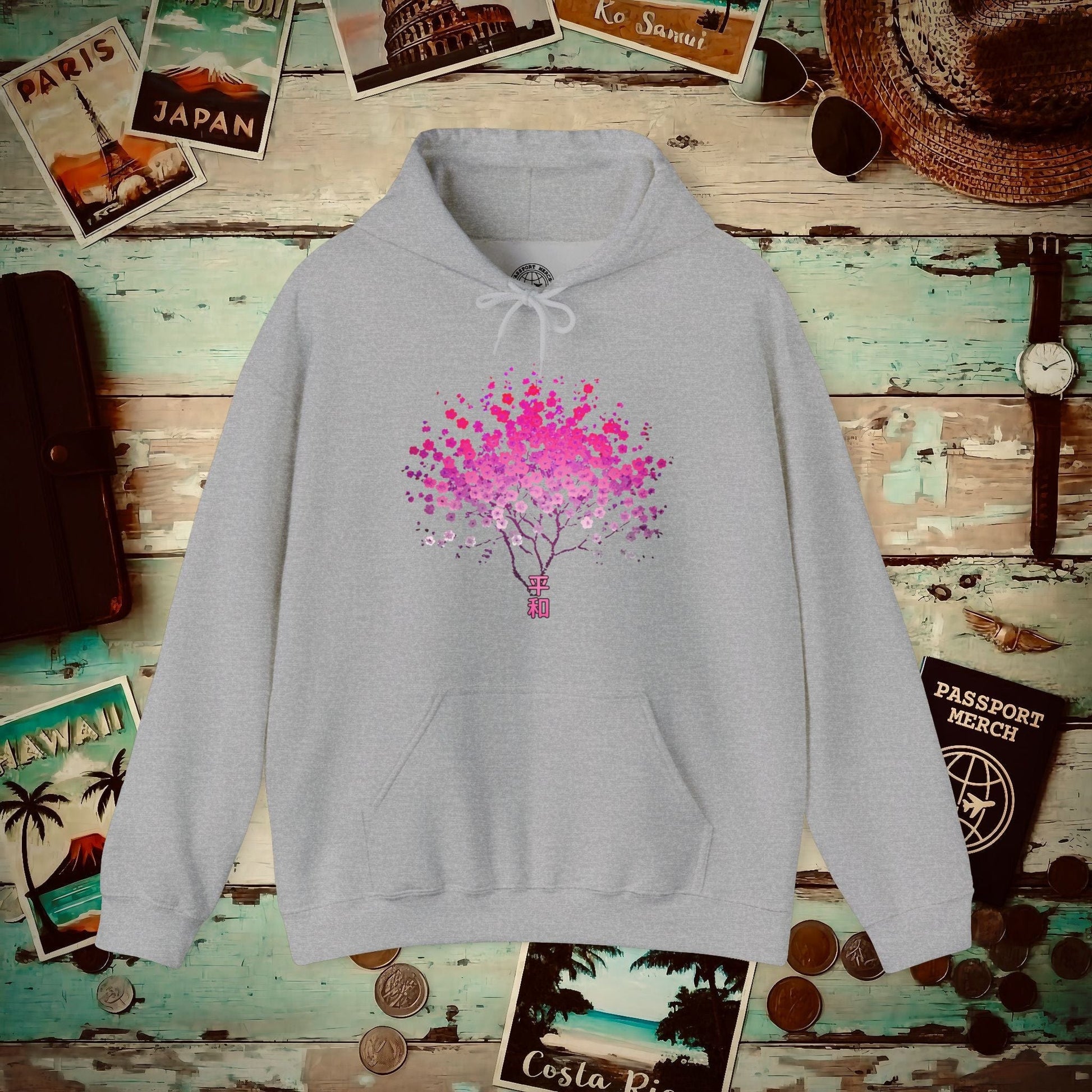 Cherry Blossoms Growing from Peace Japan Hoodie Sport Grey / S