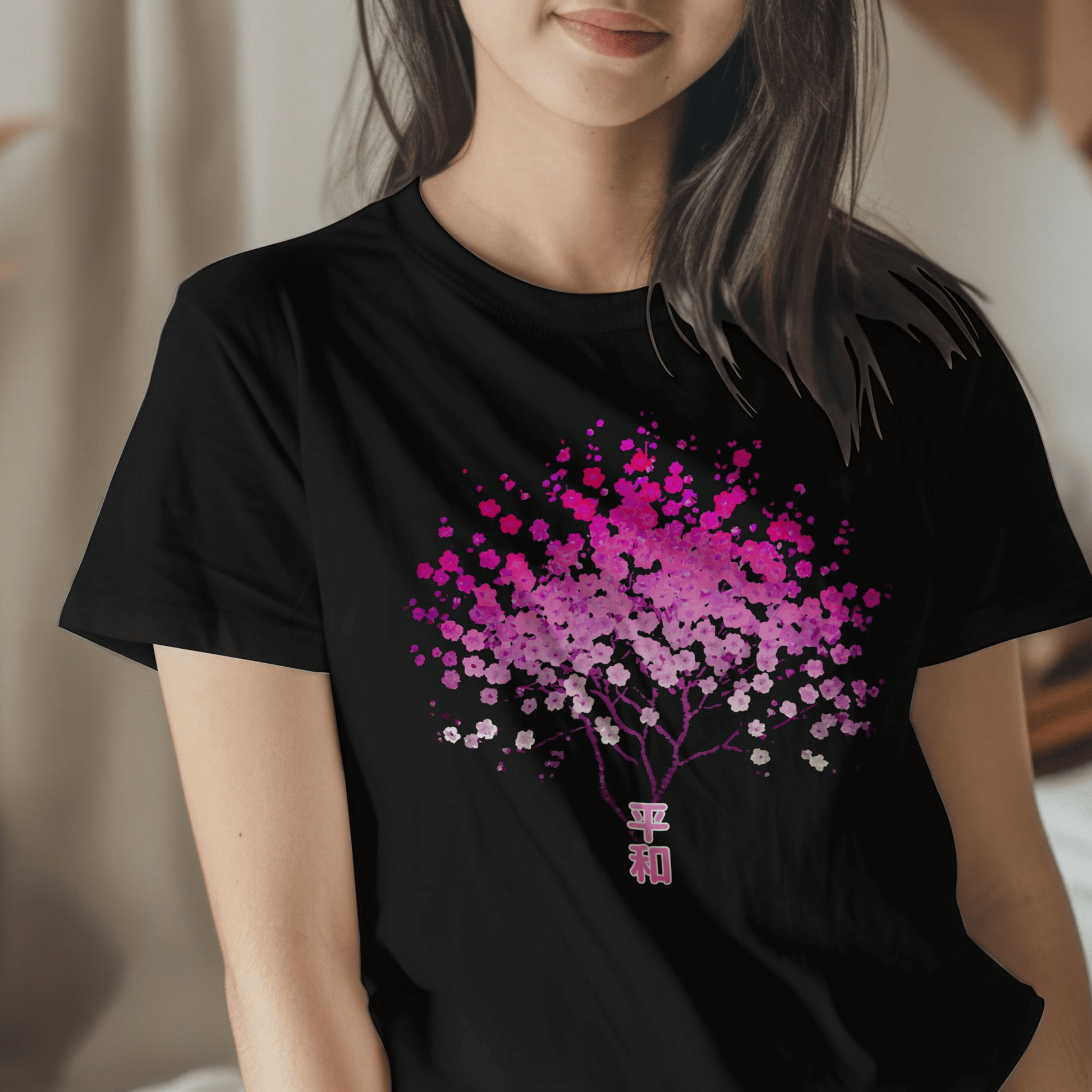 Cherry Blossoms Growing from Peace Japan T-Shirt Black / S