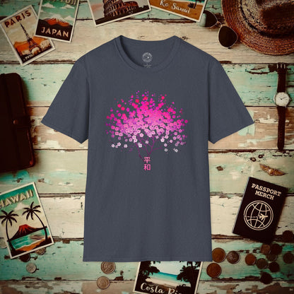 Cherry Blossoms Growing from Peace Japan T-Shirt Heather Navy / S
