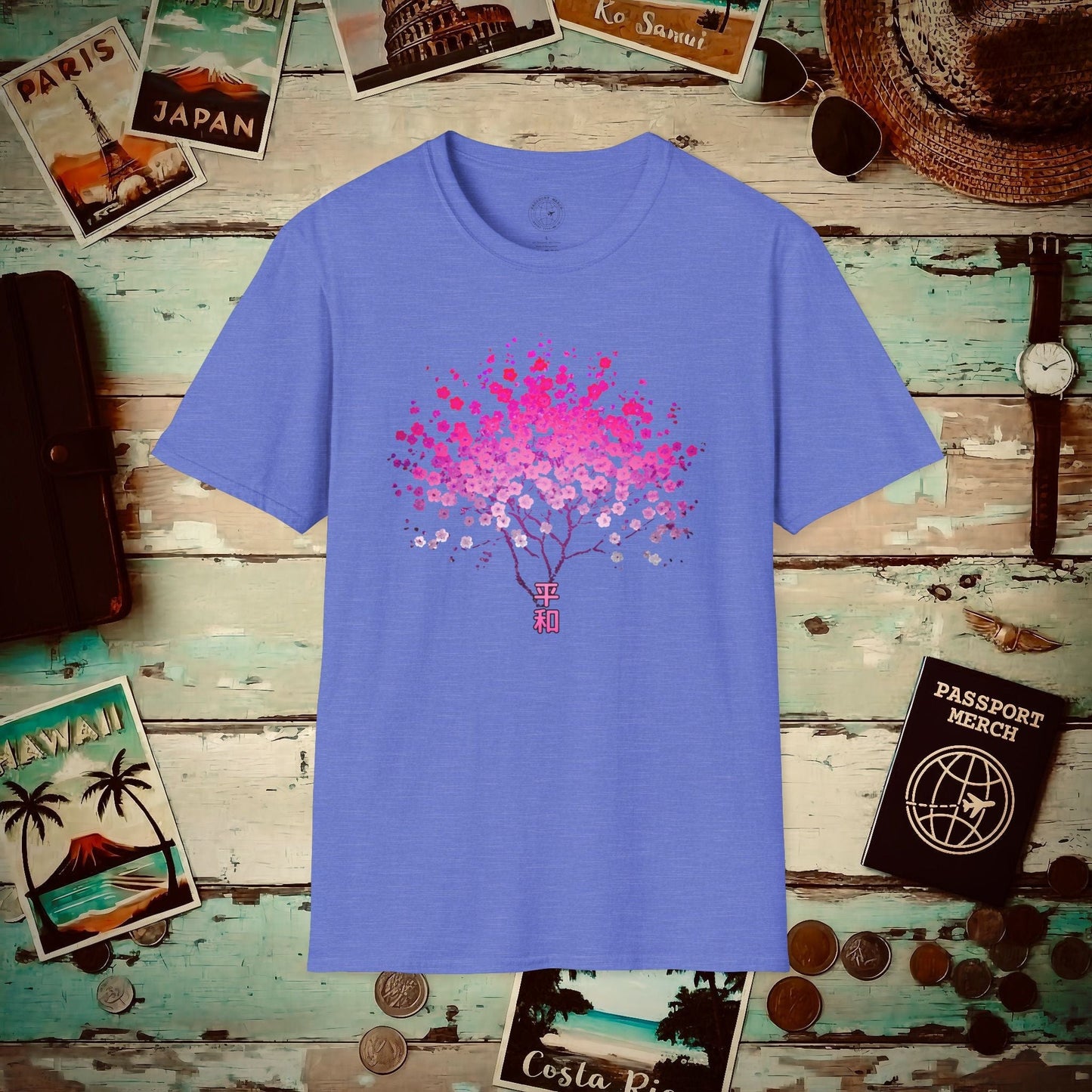 Cherry Blossoms Growing from Peace Japan T-Shirt Heather Royal / S