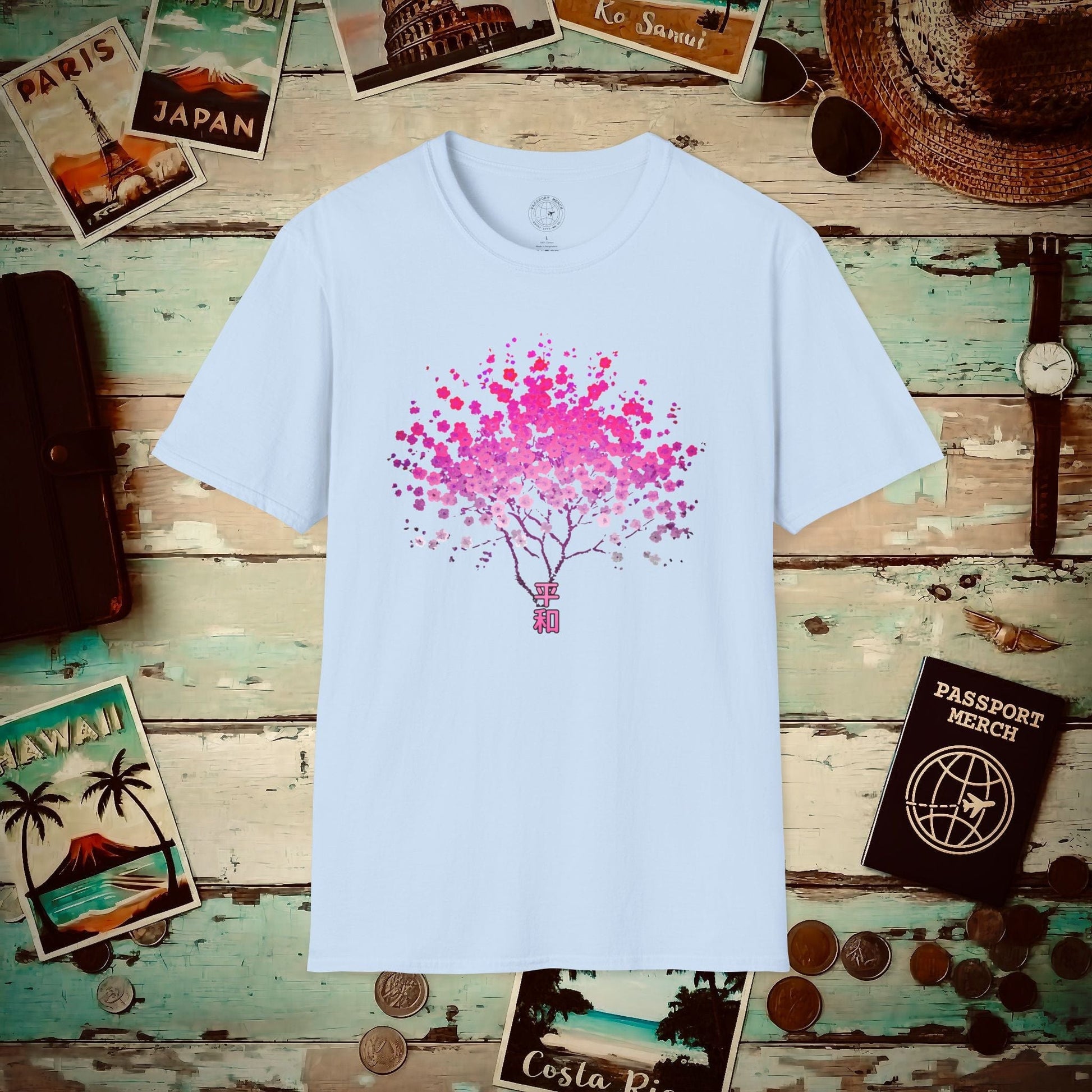 Cherry Blossoms Growing from Peace Japan T-Shirt Light Blue / S