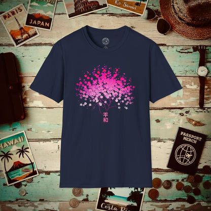 Cherry Blossoms Growing from Peace Japan T-Shirt Navy / S