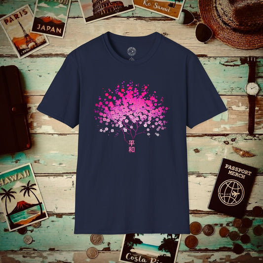 Cherry Blossoms Growing from Peace Japan T-Shirt Navy / S
