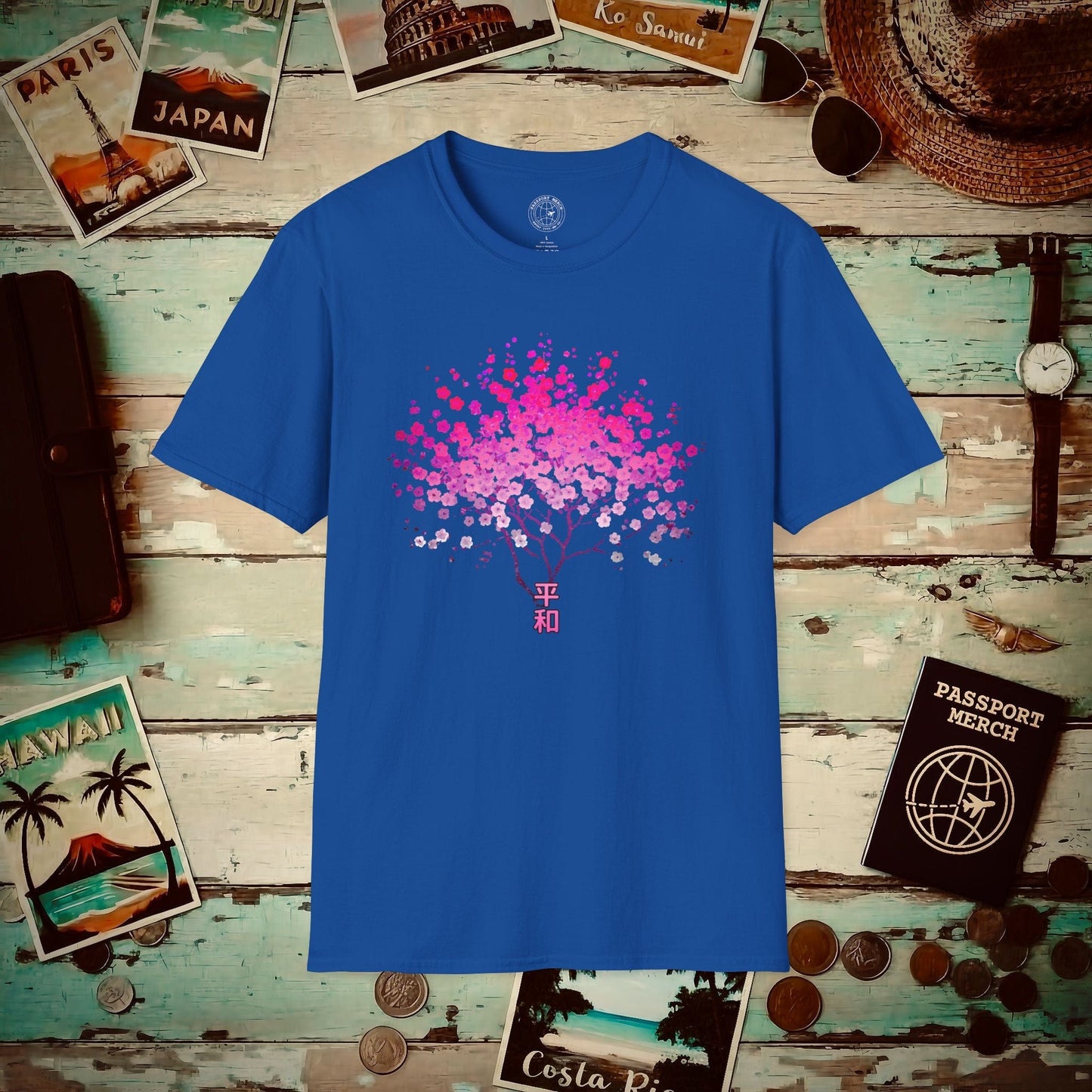 Cherry Blossoms Growing from Peace Japan T-Shirt Royal / S