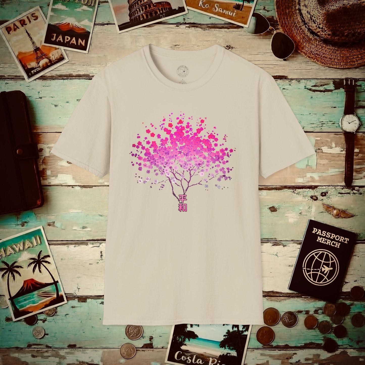 Cherry Blossoms Growing from Peace Japan T-Shirt Sand / S