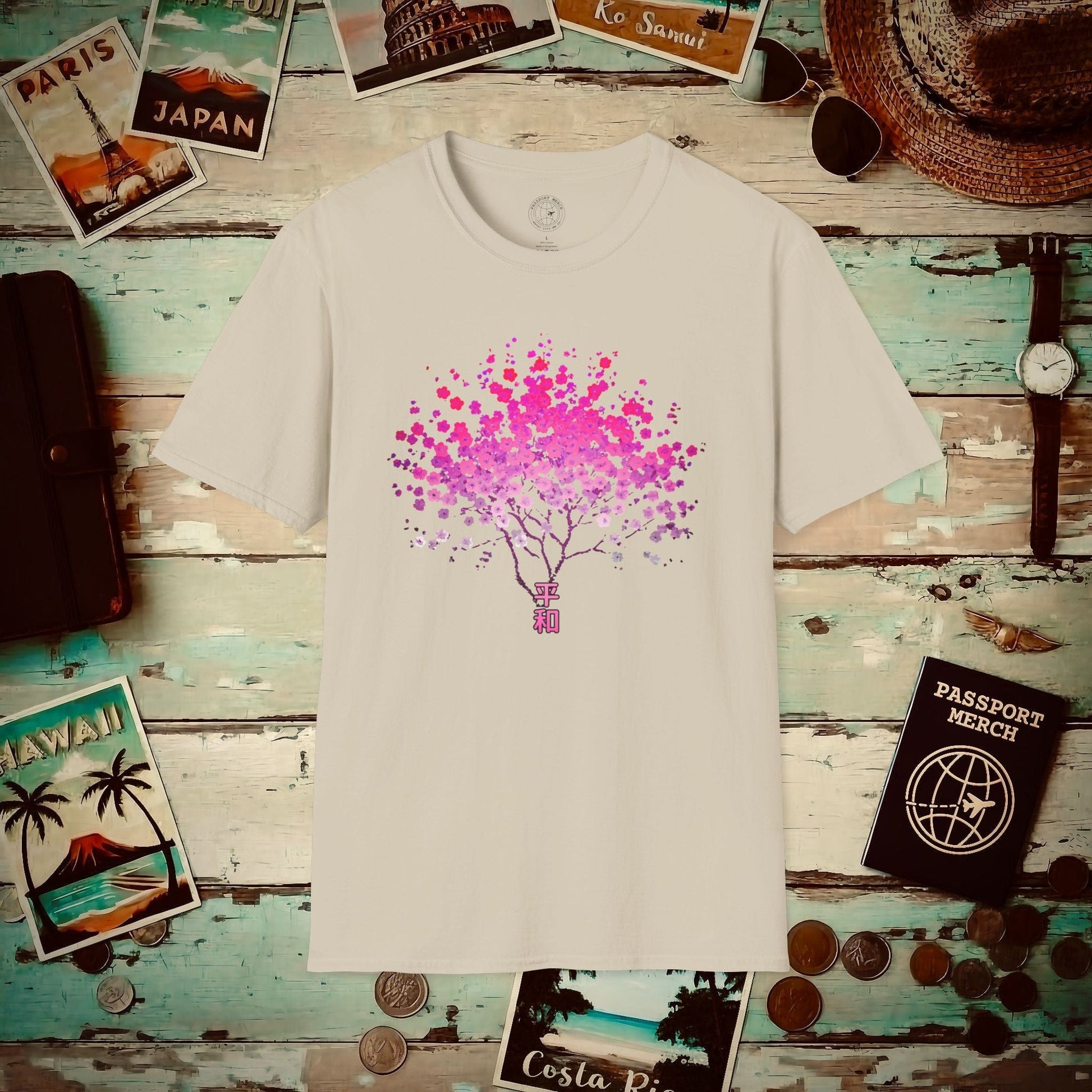 Cherry Blossoms Growing from Peace Japan T-Shirt Sand / S