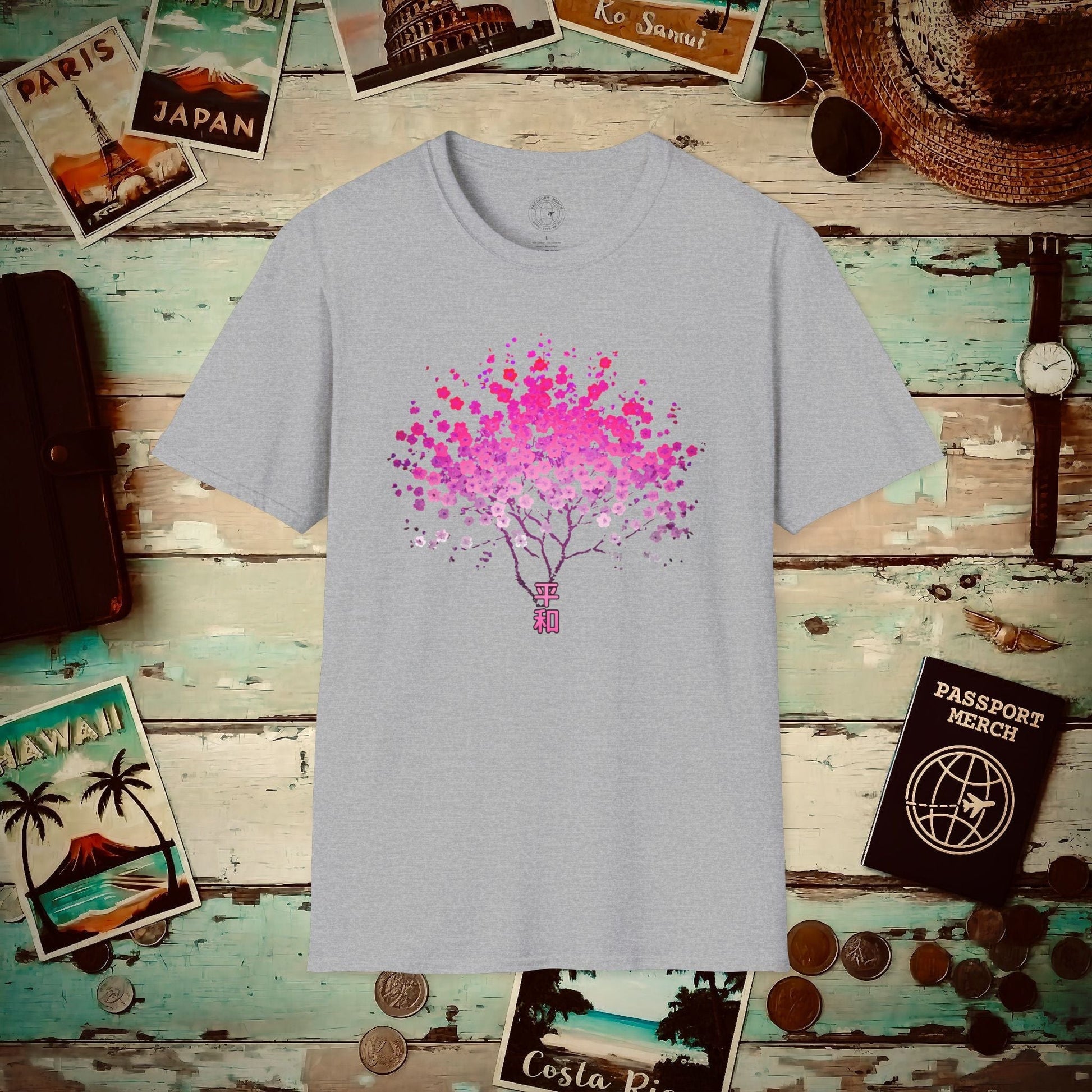 Cherry Blossoms Growing from Peace Japan T-Shirt Sport Grey / S