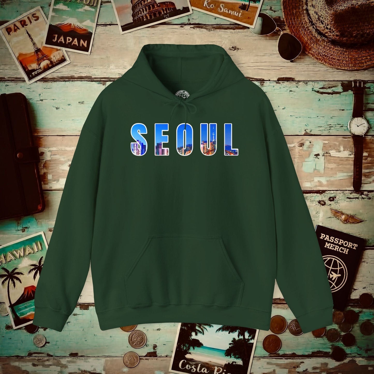 City Window Seoul Korea Hoodie Forest Green / S