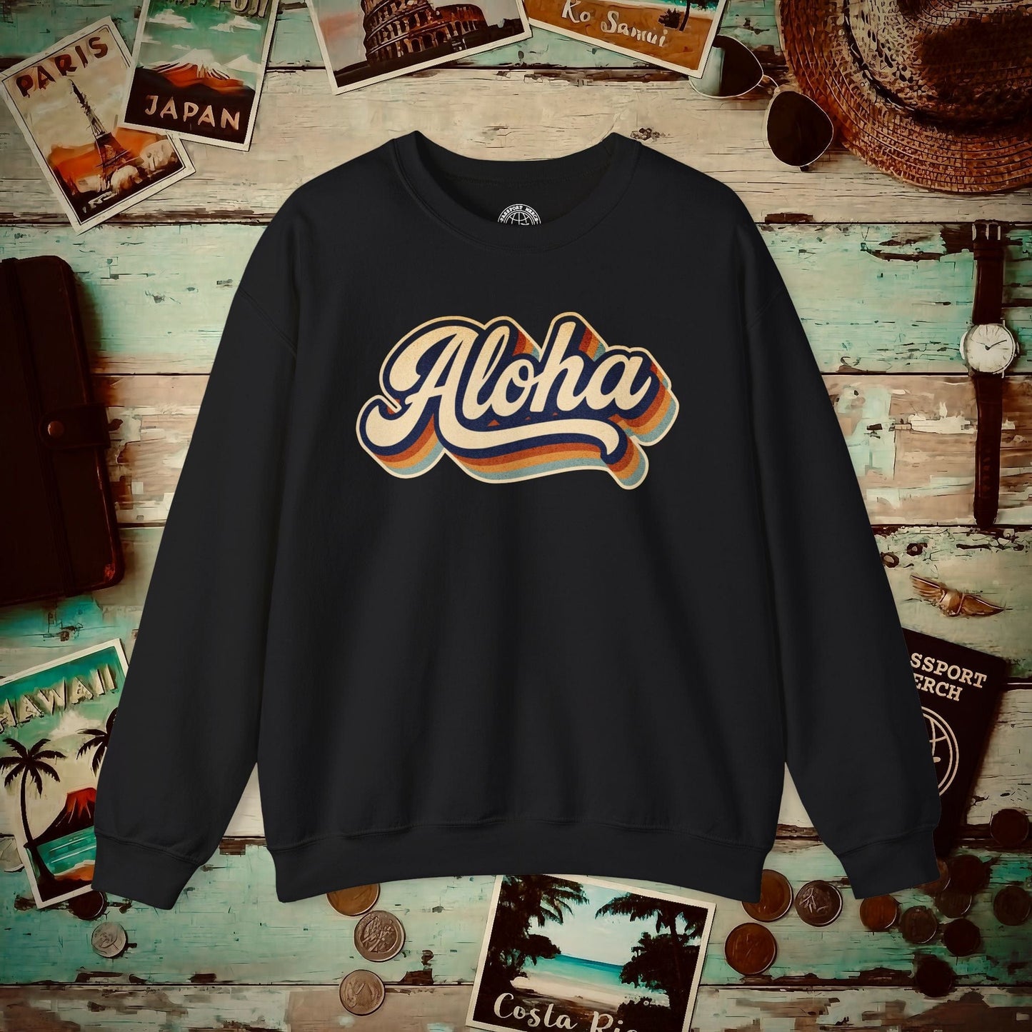 Classic 70s, Aloha, Hawaii Crewneck Black / S