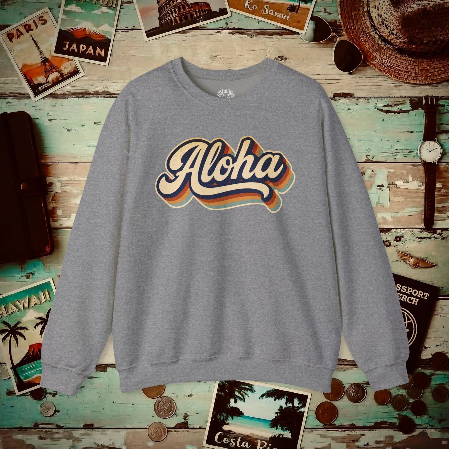 Classic 70s, Aloha, Hawaii Crewneck Graphite Heather / S