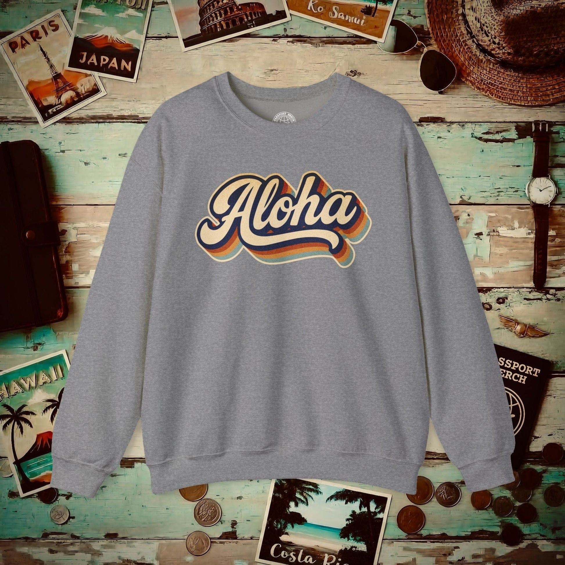 Classic 70s, Aloha, Hawaii Crewneck Graphite Heather / S