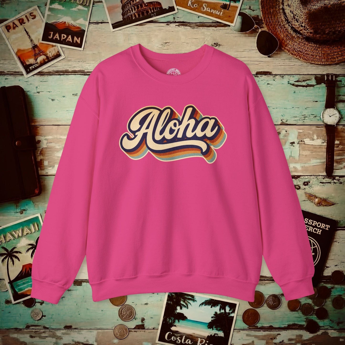 Classic 70s, Aloha, Hawaii Crewneck Heliconia / S